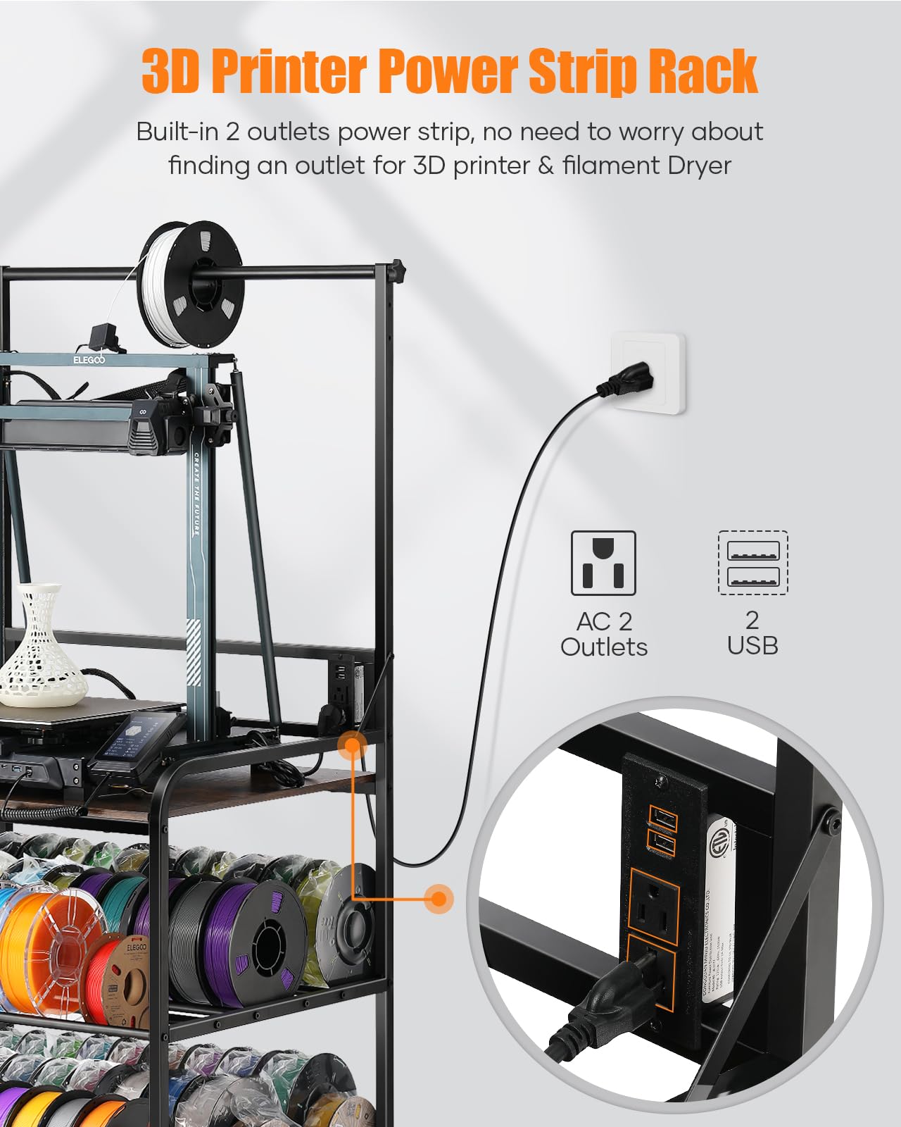 3D Printer Filament Storage Rack with Wheels - Heavy Duty Rolling 3D Printing Stand Organizer for PLA, ABS, PETG Spools | Perfect for Garage, Office & Workshop Organization