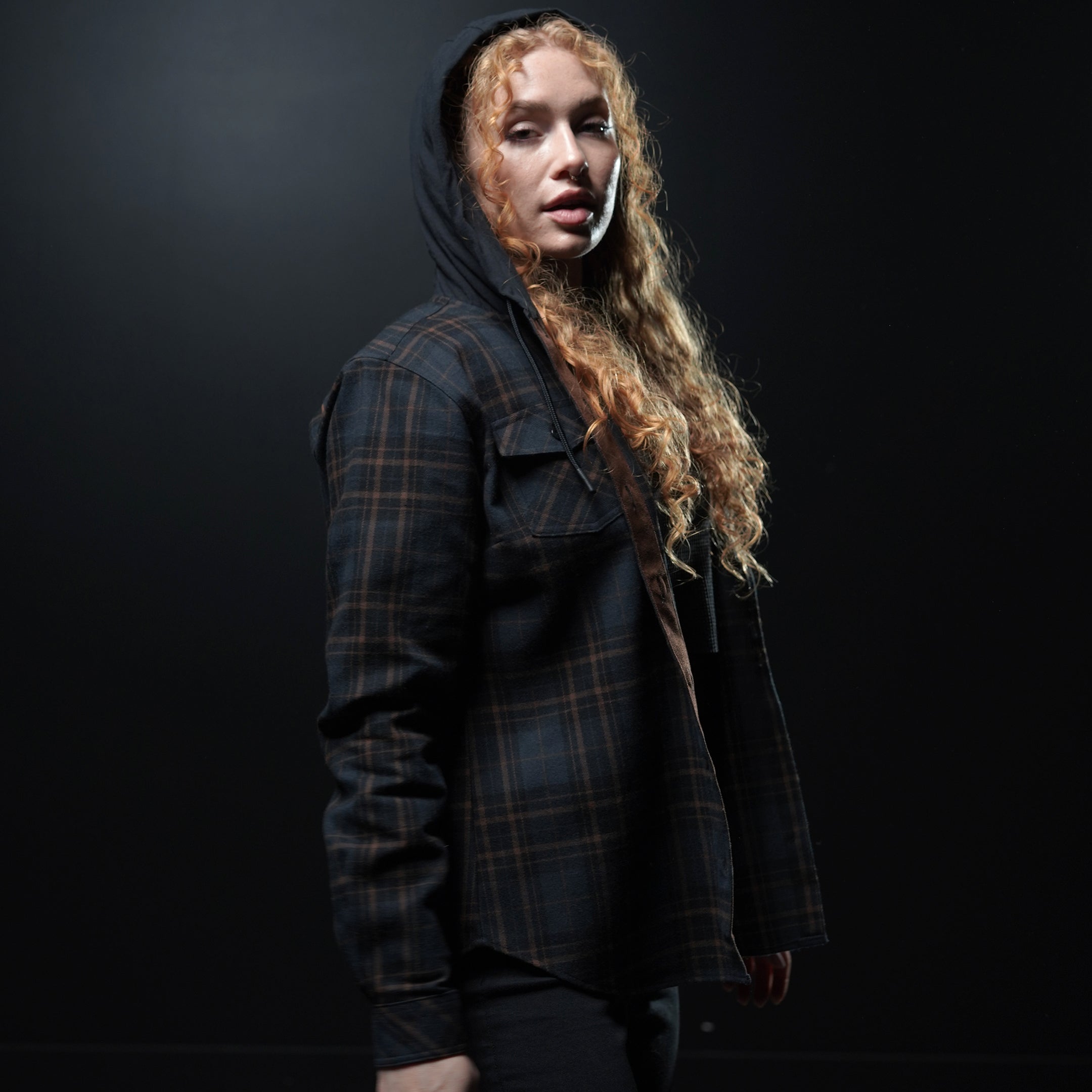 Women's Hooded Forever Flannel Shirt - Navy Blue Plaid Warm Cozy Long Sleeve Shirt for Fall & Winter - Perfect for Casual Outfits, Outdoor Activities, and Layering