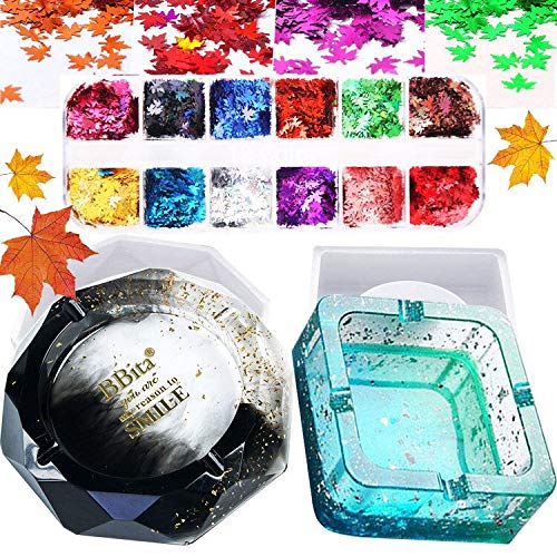 Premium Silicone Ashtray Molds for Resin Casting - Large Square & Round Epoxy Resin Molds with Maple Glitter Sequins - DIY Home Decor Craft Supplies for Smoking Accessories & Unique Gifts