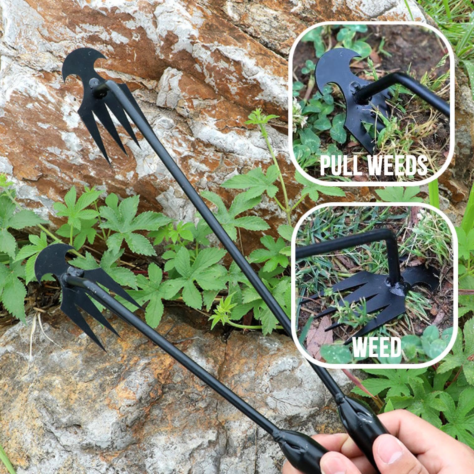 4-Claw Manganese Steel Weed Puller Tool - Heavy Duty Garden Weeder for Efficient Uprooting & Grass Removal | Perfect for Lawn Care, Flower Beds & Vegetable Gardening | Ergonomic Hand Weeder by MOTEERLLU