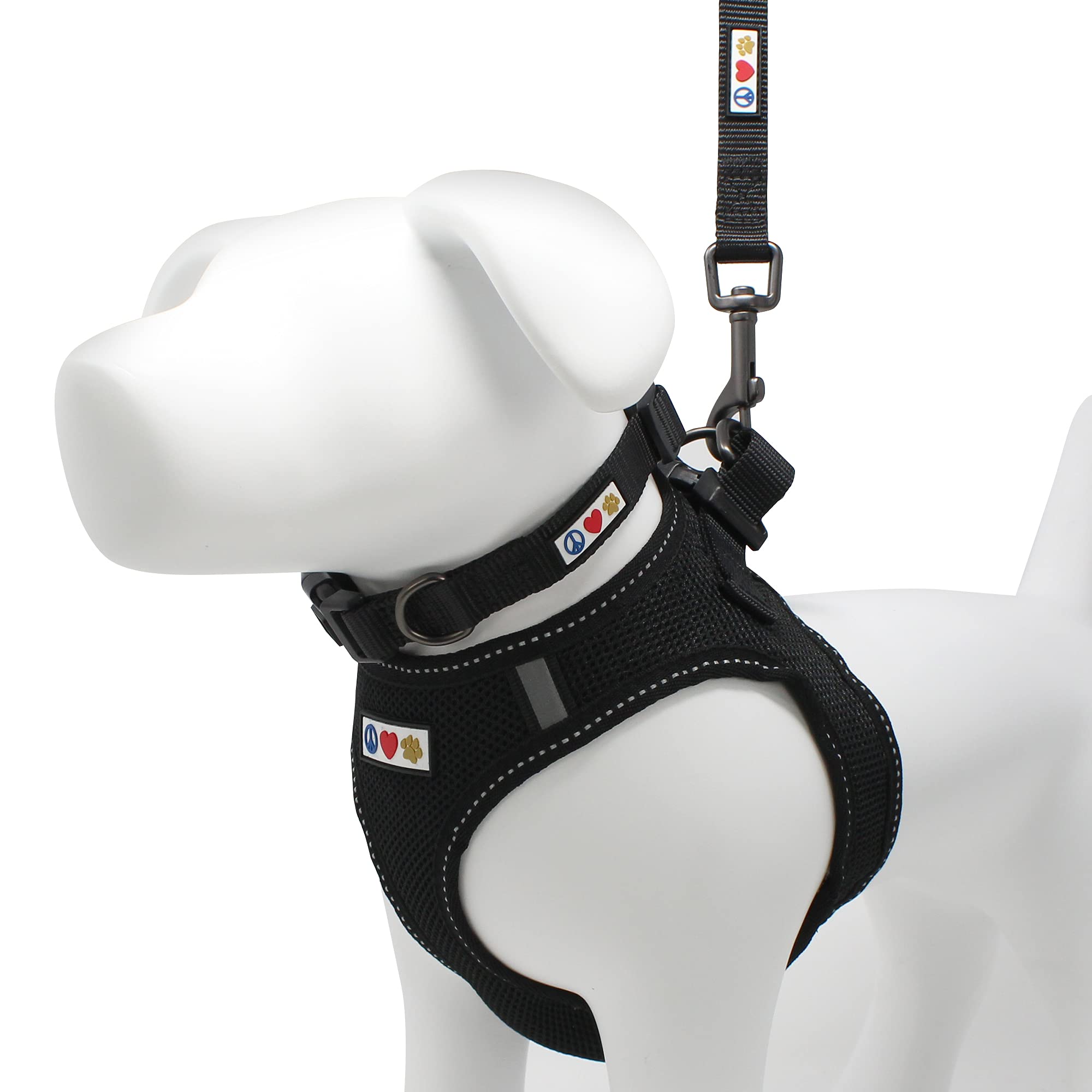 Pawtitas Reflective Mesh Dog Harness, Collar & Leash Set for Small Dogs - Black | Adjustable & Durable Pet Walking Gear for Outdoor Adventures & Night Safety
