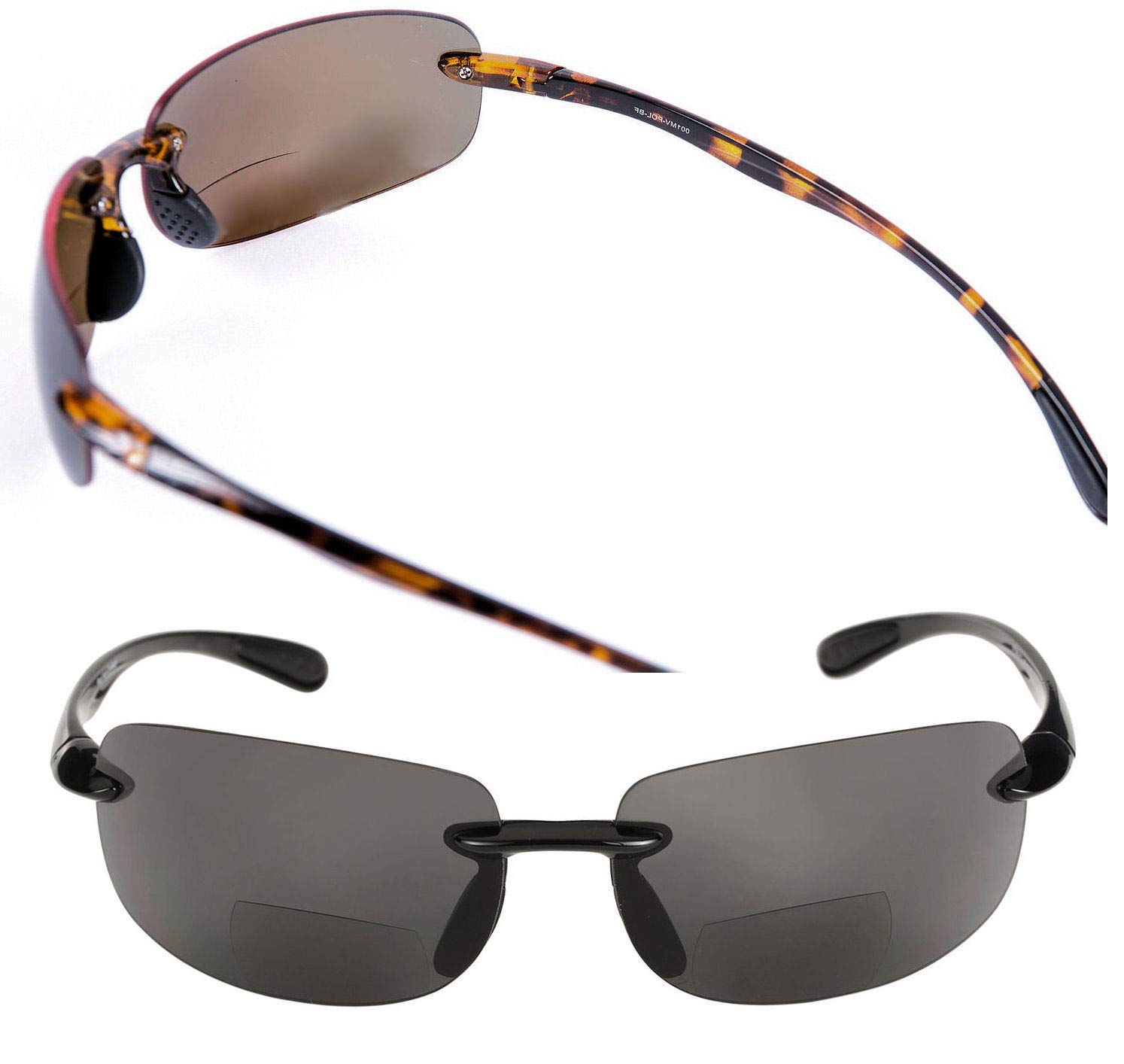 Lightweight Polarized Bifocal Reading Sunglasses for Men & Women - 2 Pack Sport Wrap Sunglasses with UV Protection | Perfect for Driving, Fishing & Outdoor Activities