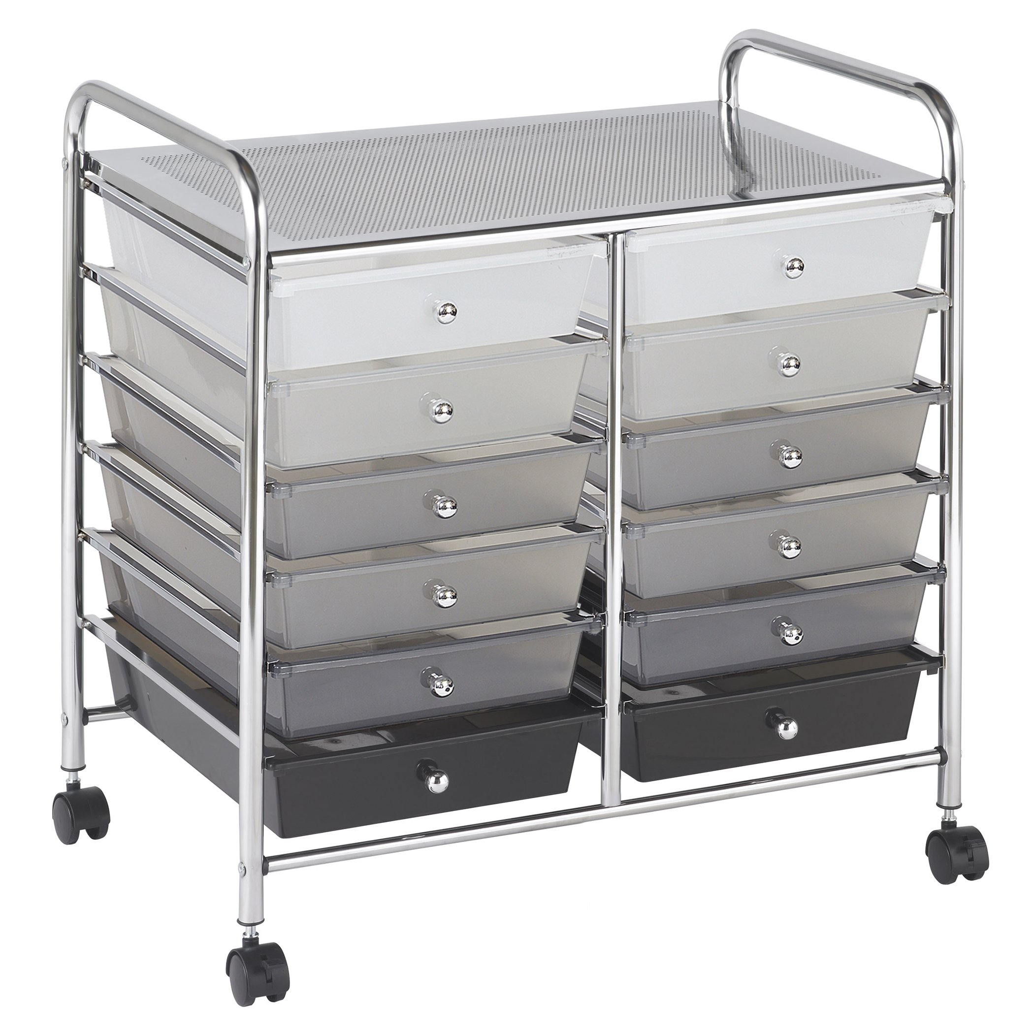 ECR4Kids 12-Drawer Rolling Storage Cart with Wheels, 25.75 Inch Height, Grey Organizer for Classroom, Office, or Home Organization - Perfect for School Supplies, Art Materials, and Craft Storage