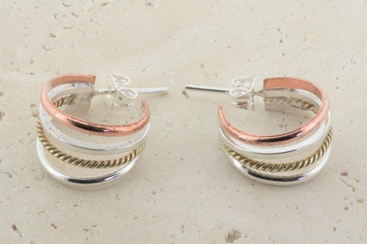 Copper Silver & Brass Hoop Stud Earrings for Women - Trendy Minimalist Jewelry for Everyday Wear, Parties & Gifts