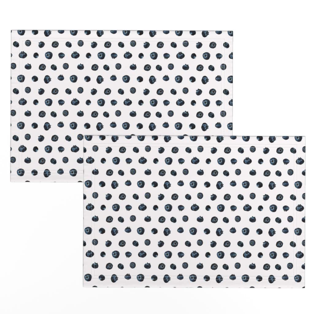 Spoonflower Linen Cotton Canvas Placemats Set of 2 - Blueberry Polka Dot Summer Fruit Watercolor Blue Printed Table Mats for Dining, Kitchen Decor & Party Table Setting