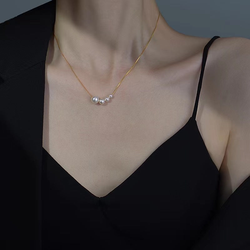 Dainty Irregular Pearl Bead Chain Necklace | XL9015 - Elegant Layering Jewelry for Women, Perfect for Weddings, Parties & Everyday Wear
