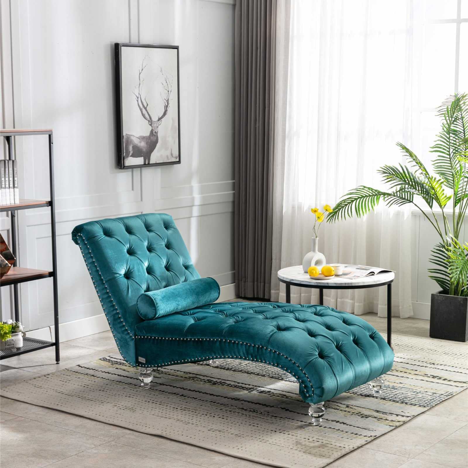Tufted Upholstered Armless Chaise Lounge with Acrylic Feet - Modern Home Office Lounge Chair for Living Room, Bedroom & Reading Nook - Comfortable Seating for Relaxation & Leisure Time