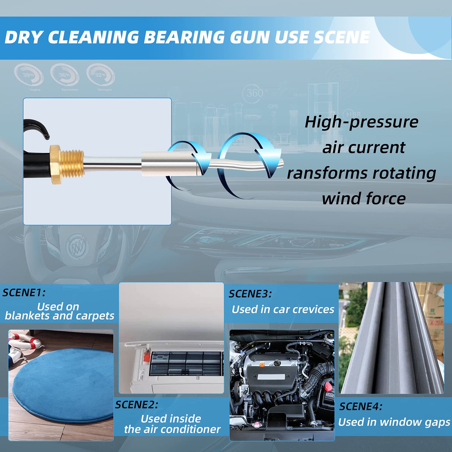 Upgraded High Pressure Car Interior Cleaning Gun with 2 Nozzle Sprayer Attachments - Air Pulse Car Wash Tool for Detailing & Dust Blowing | Perfect for Auto Detailing, Home Car Washing & Garage Maintenance