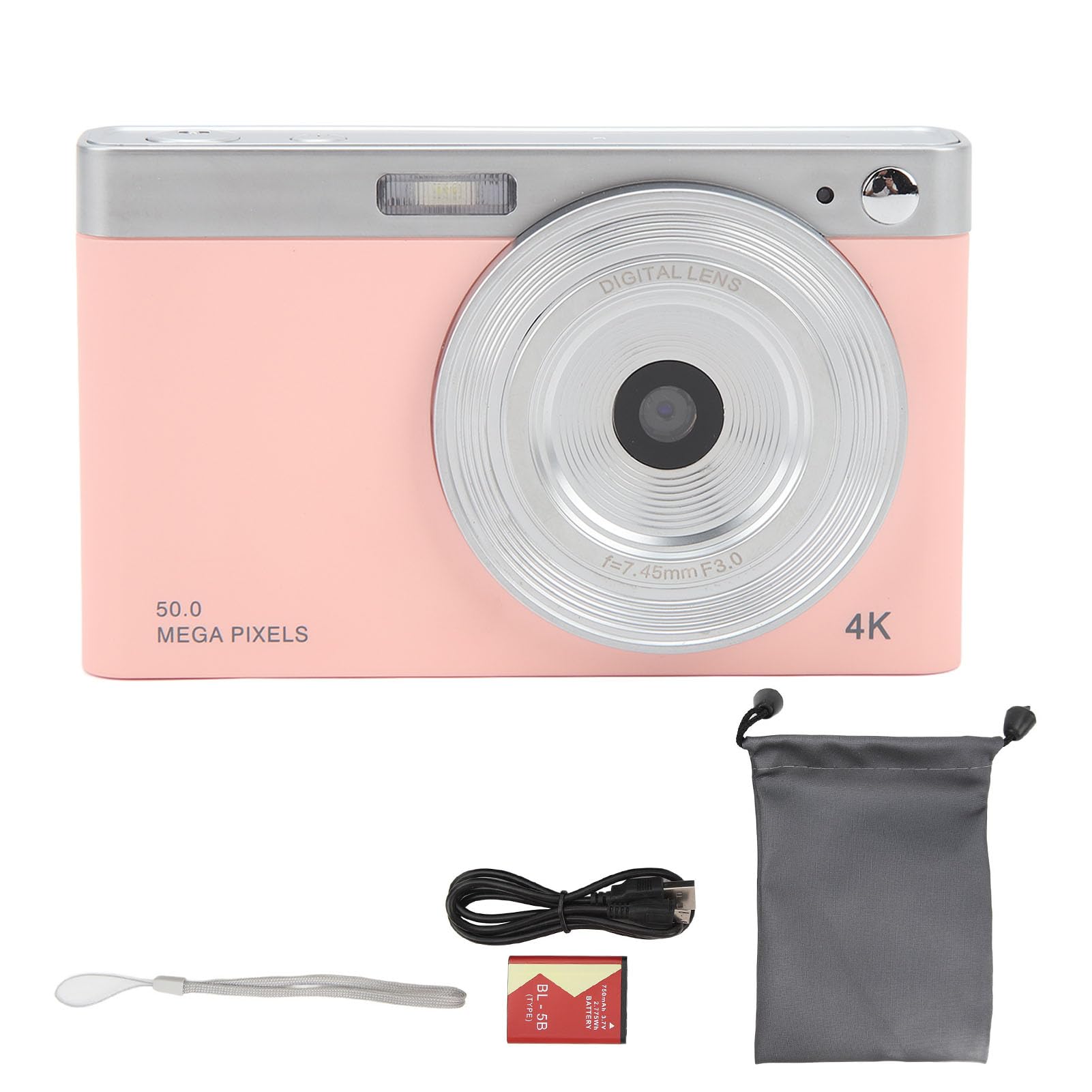 2.88in IPS Screen 50MP 4K Digital Camera with 16X Digital Zoom - Compact HD Vlogging Camera for YouTube, Travel Photography, and Outdoor Adventures (Rose Pink)