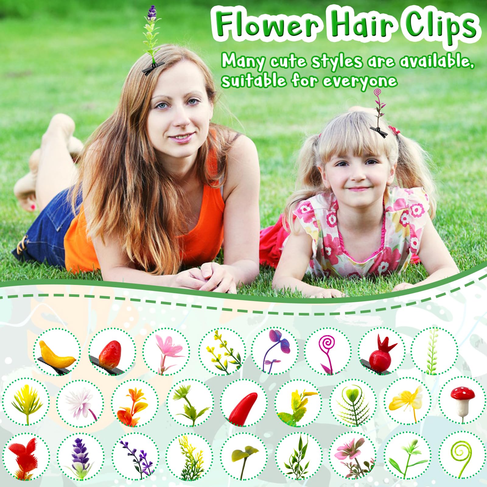 100-Piece Mixed Style Bean Sprout Hair Clips - Funny Plant Hairpins for Women, Girls & Kids - Cute Hair Accessories for School, Home Parties & Costume Events