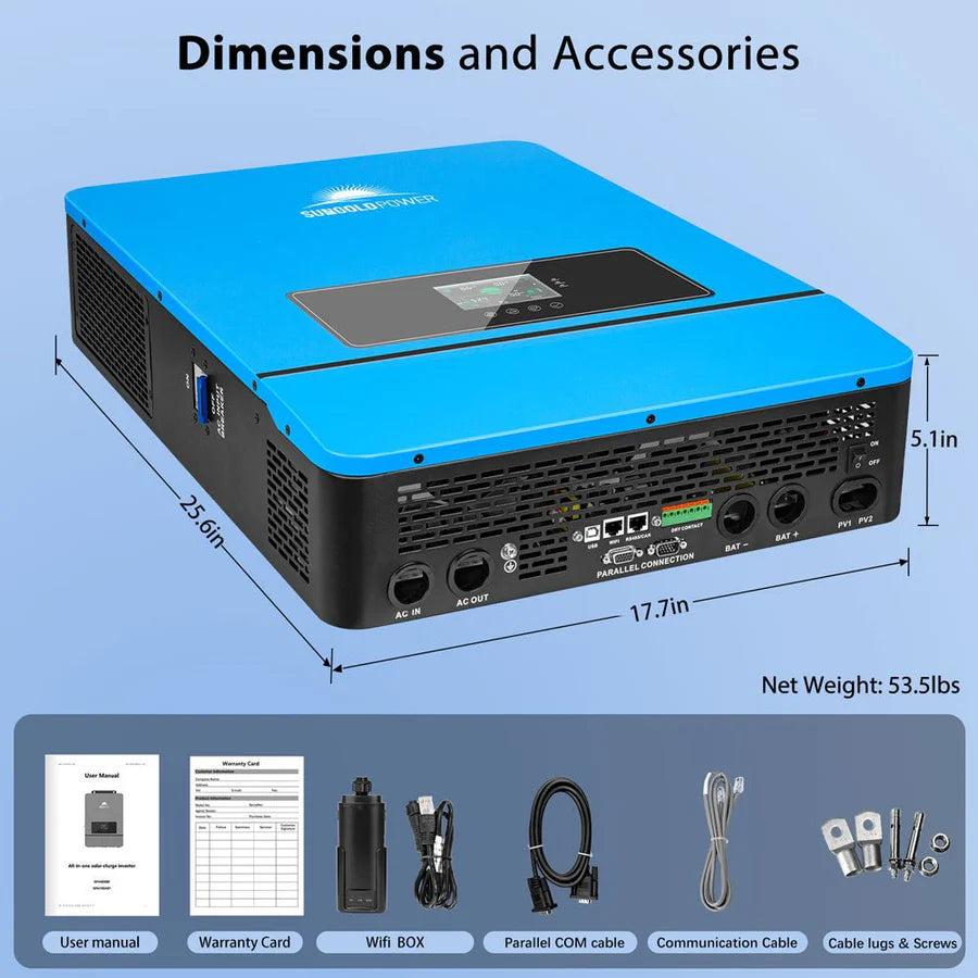 SunGoldPower 8KW 48V Split Phase Solar Inverter | Pure Sine Wave | Off-Grid & Hybrid Solar System | Perfect for Home, RV, and Cabin Power Backup