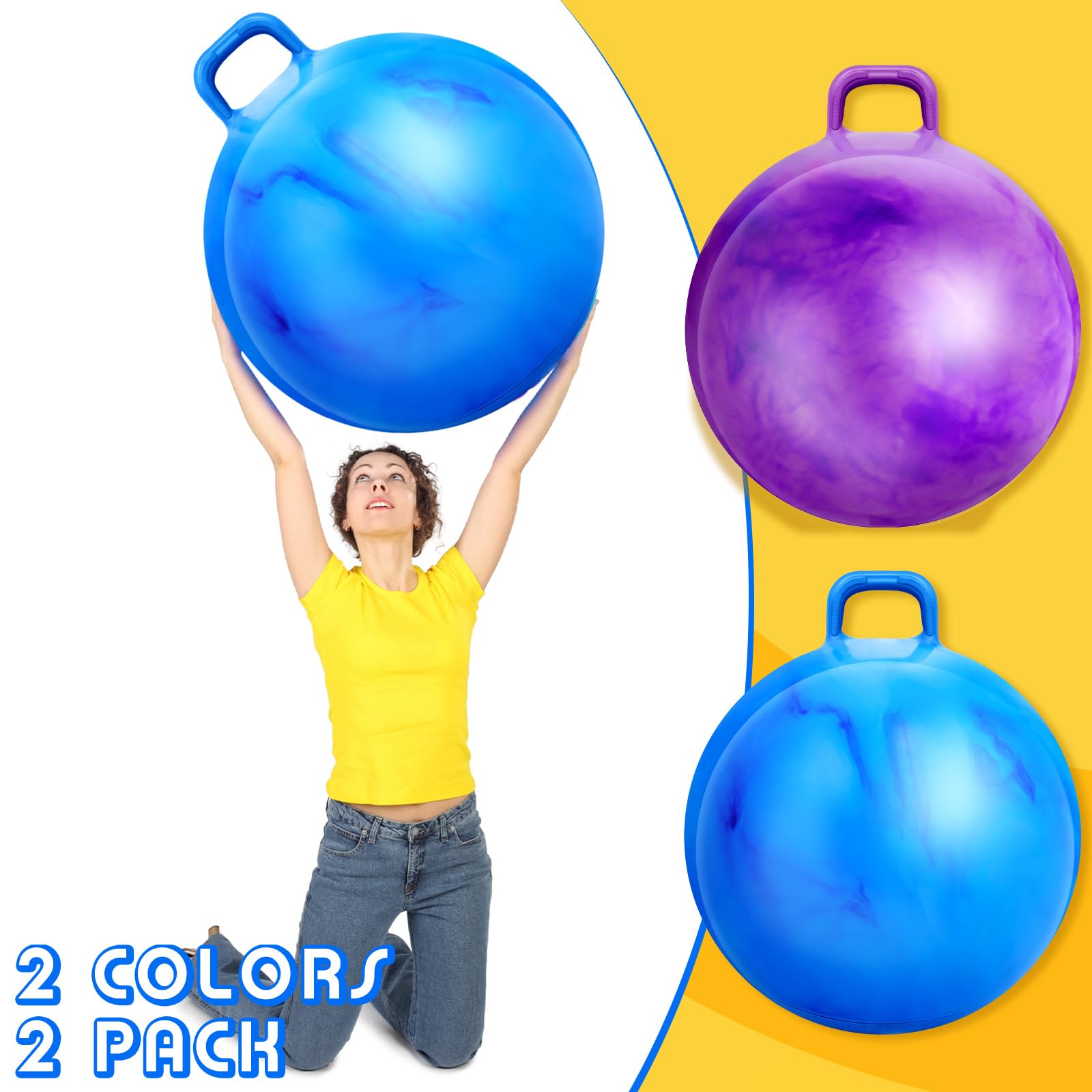 Lewtemi 2 Pack 29 Inch Exercise Hopper Balls with Handles - Bouncy Jumping Balls for Adults, Kids Outdoor Sports & Fitness Workout - Includes Air Pump (Gradient Purple & Blue) - Perfect for Backyard Games, Gym Training & Family Fun Activities