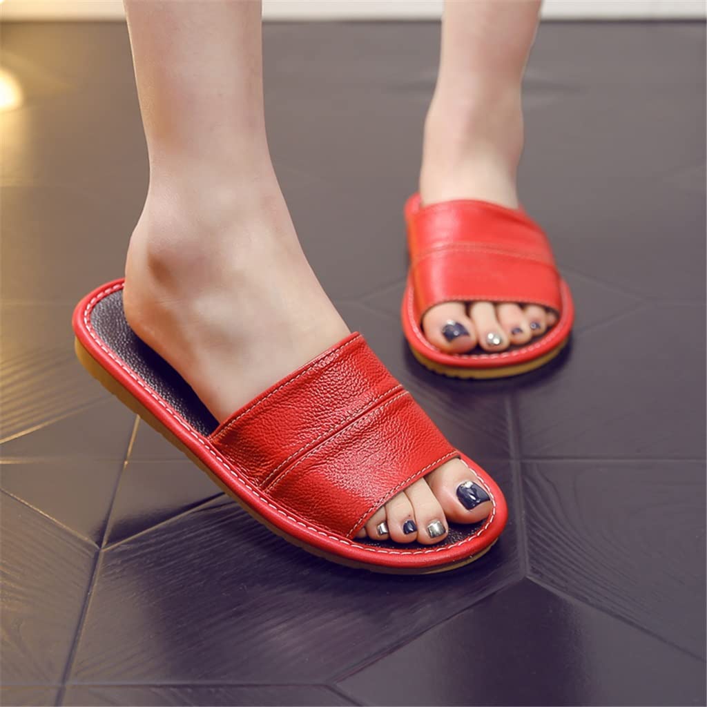 SKREOJF Women's Breathable Leather Sandals - Soft Sole Indoor Slippers for Home, Summer Comfort - Color A, Size 35/36 - Perfect for Lounging, Spa Days & Cozy Evenings