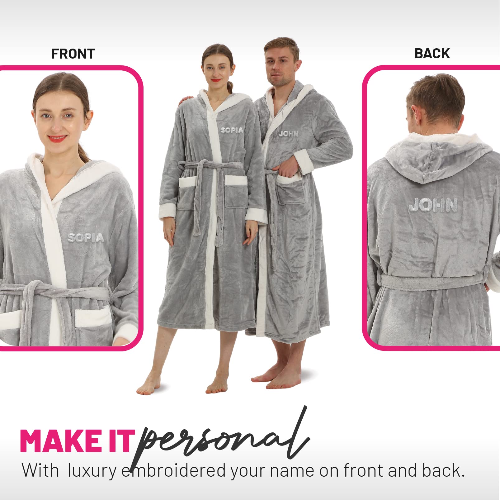 Personalized Hooded Plush Robes - Super Soft His & Hers Bathrobes for Spa & Home Relaxation