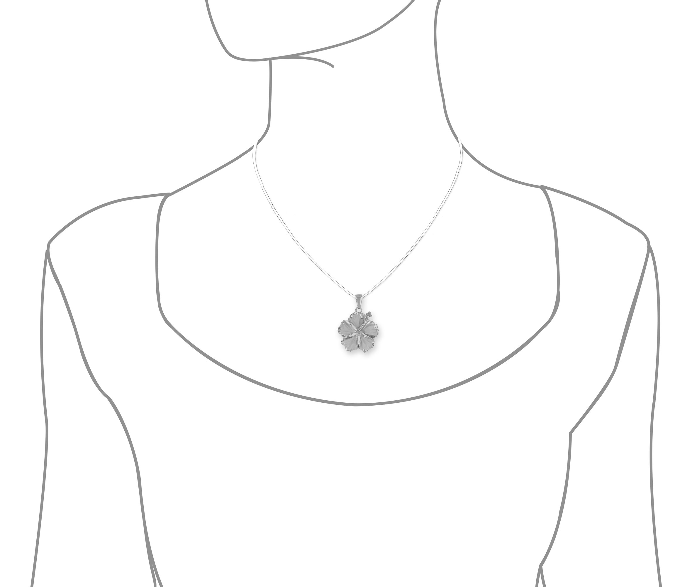 Sterling Silver 23mm Hibiscus Flower Pendant Necklace for Women, 16+2 Inch Adjustable Chain - Perfect for Beach Vacations, Summer Outfits & Tropical Themed Parties