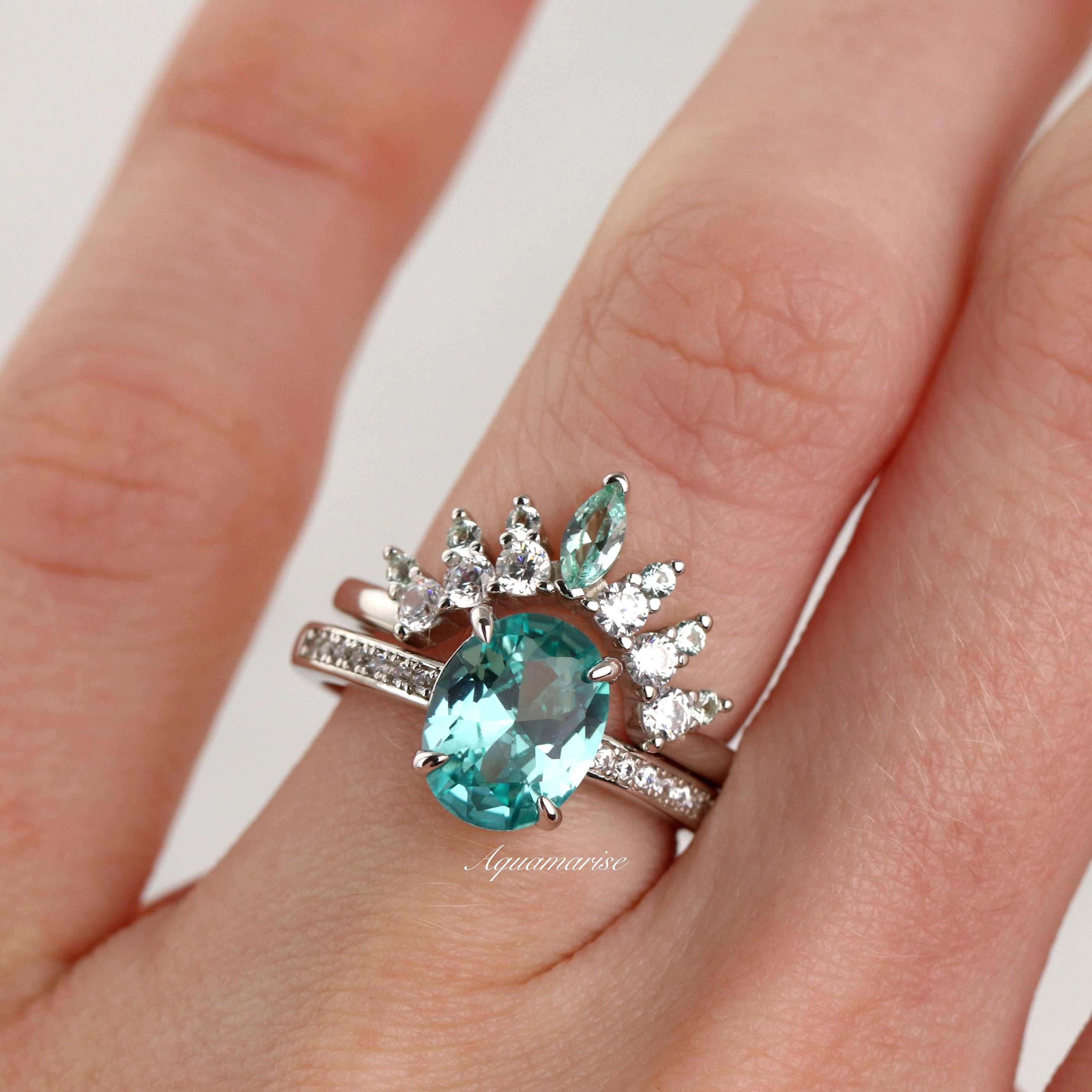 Ava Teal Sapphire Ring Sterling Silver - Elegant Handmade Jewelry for Women, Perfect for Weddings, Anniversaries & Special Occasions