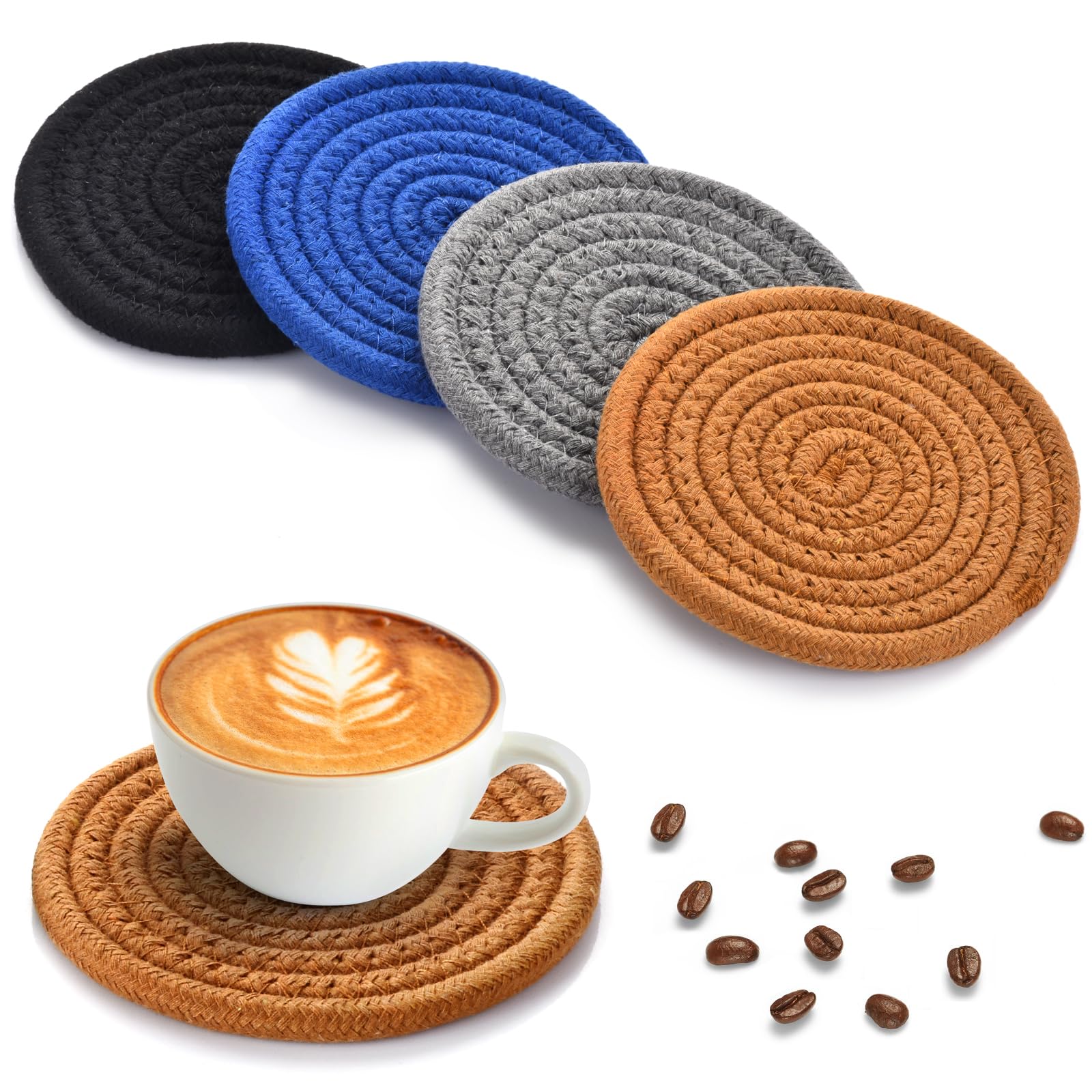 4-Pack Cotton Drink Coasters for Beer, Coffee & Mugs - Absorbent & Durable Table Decor for Home, Kitchen, Bar - Perfect Housewarming Gift & Party Essentials (Great for Dinner Parties & Outdoor BBQs)