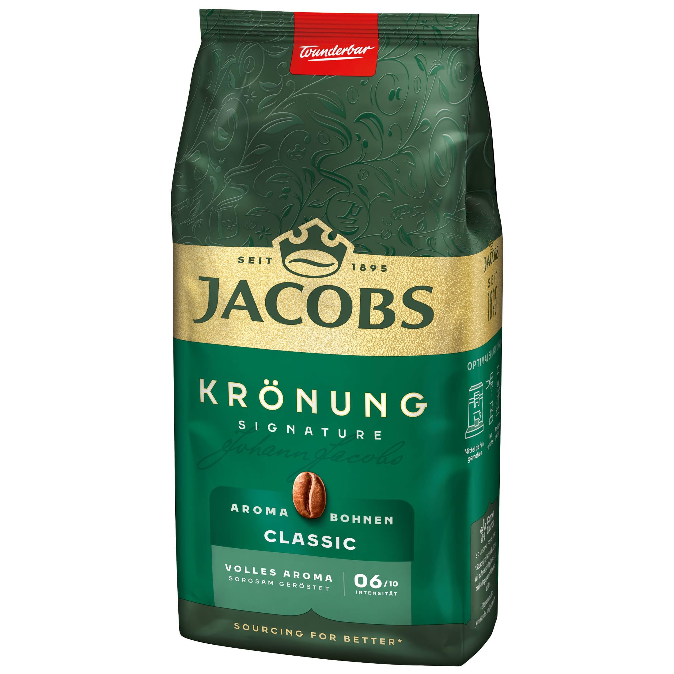 Jacobs KRONUNG Whole Bean Coffee - 500g (12 Units/Case) | Kosher Certified, Premium Aroma, Caffeinated | Perfect for Home Brewing, Office Use & Gifts