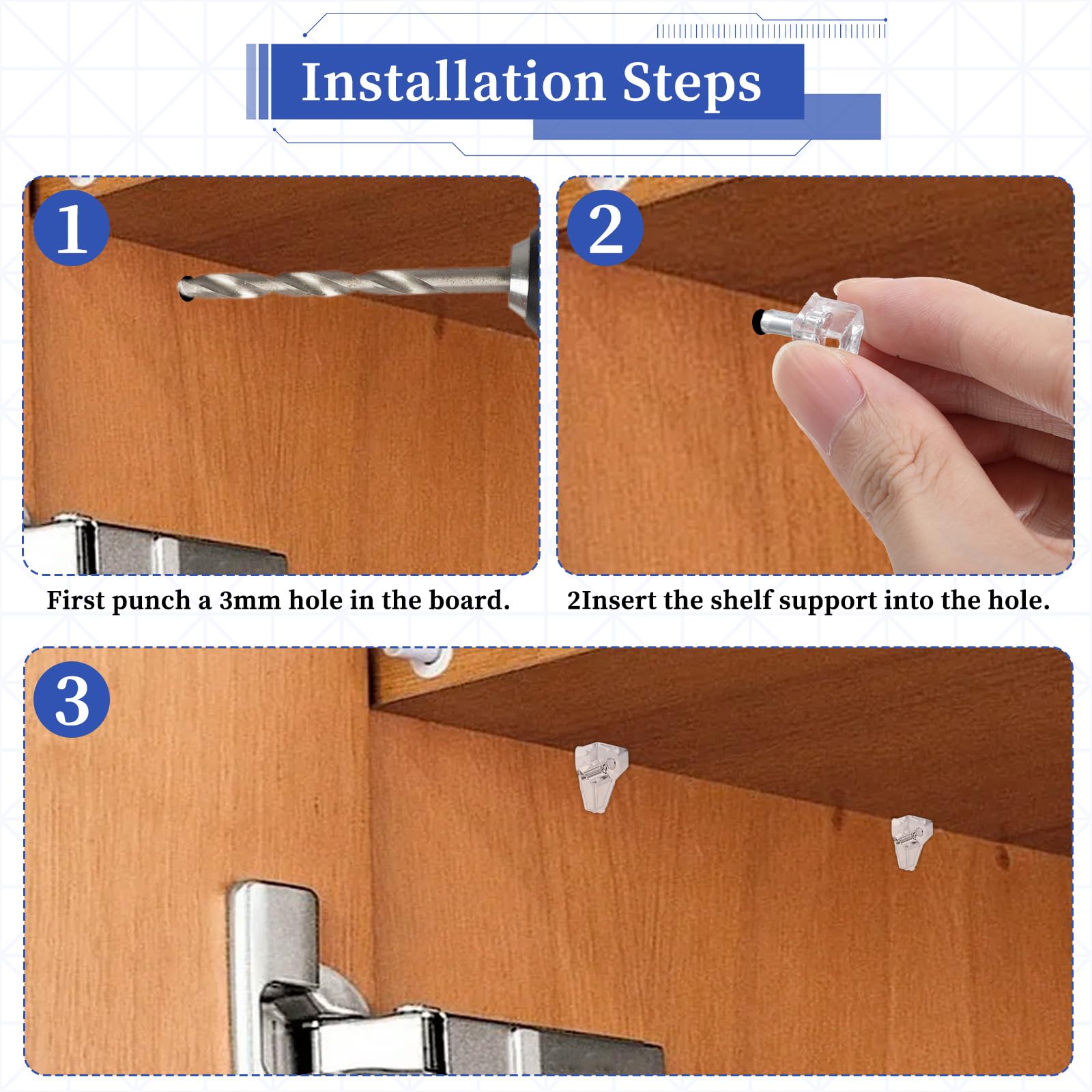 20pcs 3/16 Inch Clear Plastic Shelf Support Pegs - 5mm Shelf Pins for Wood Shelving, Kitchen Cabinets & Furniture - Heavy Duty Shelf Bracket Nails for DIY Home Organization & Storage Solutions