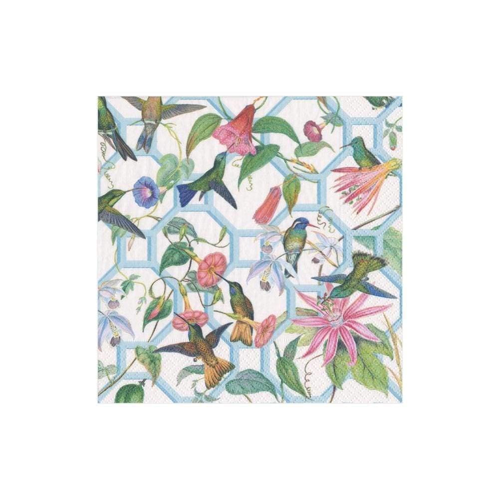 Caspari Hummingbird Trellis Paper Cocktail Napkins - 40 Count, Floral Bird Design, Disposable Party Napkins for Weddings, Bridal Showers & Garden Events