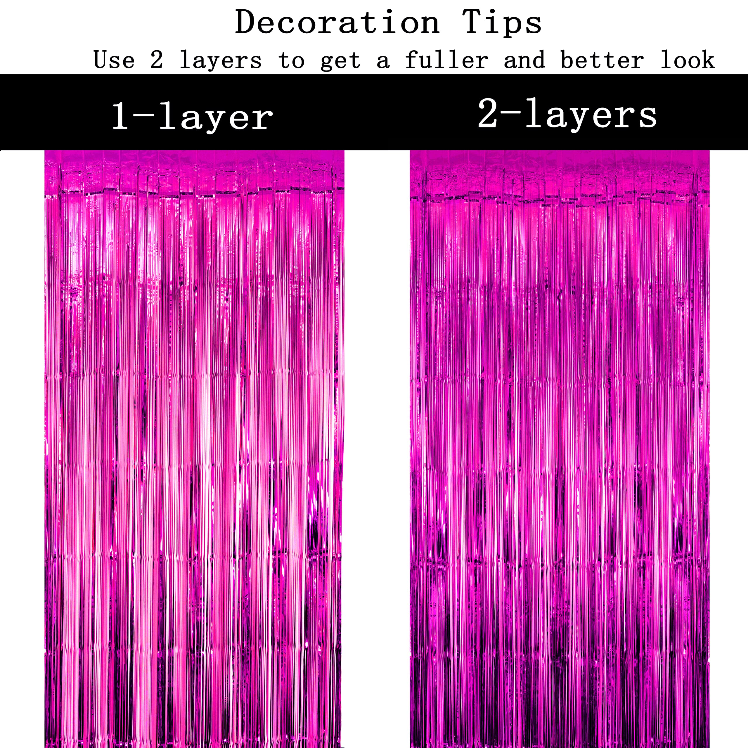Hot Pink & Black Metallic Tinsel Foil Fringe Curtains - 4 Pack for Birthday, Graduation, Wedding, Bachelorette Party Decorations | Perfect for Photo Booth Backdrops, Bridal Showers, New Year's Eve & Carnival Celebrations