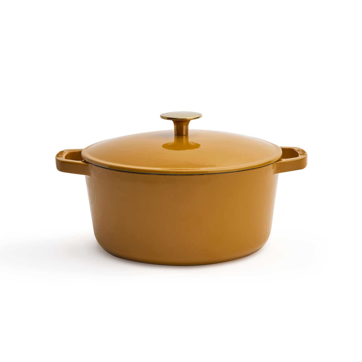 Premium 3.5-Quart Enameled Cast Iron Dutch Oven with Lid - Kana Milo Series | Heavy Duty Casserole Pot for Baking, Braising & Slow Cooking | Oven & Dishwasher Safe Enamel Coating | Dijon with Gold Knob | Perfect for Soups, Stews & Family Dinners