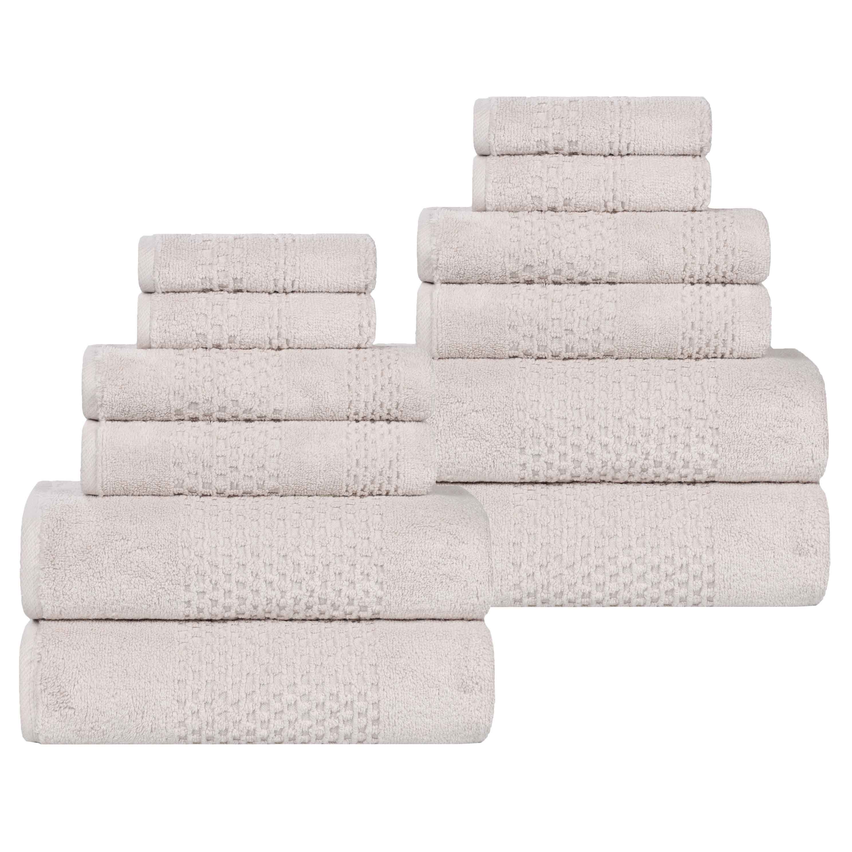 Playa Zero Twist Cotton Solid Waffle Textured 12-Piece Towel Set | Ultra Soft & Absorbent Bath & Beach Towels for Spa, Pool, Gym & Home Use