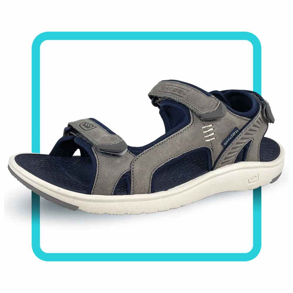 Skuze Cabo 4-Point Grey & Navy Strap Sandals for Women - Comfortable Beach Walking Shoes for Summer Vacation & Casual Outings
