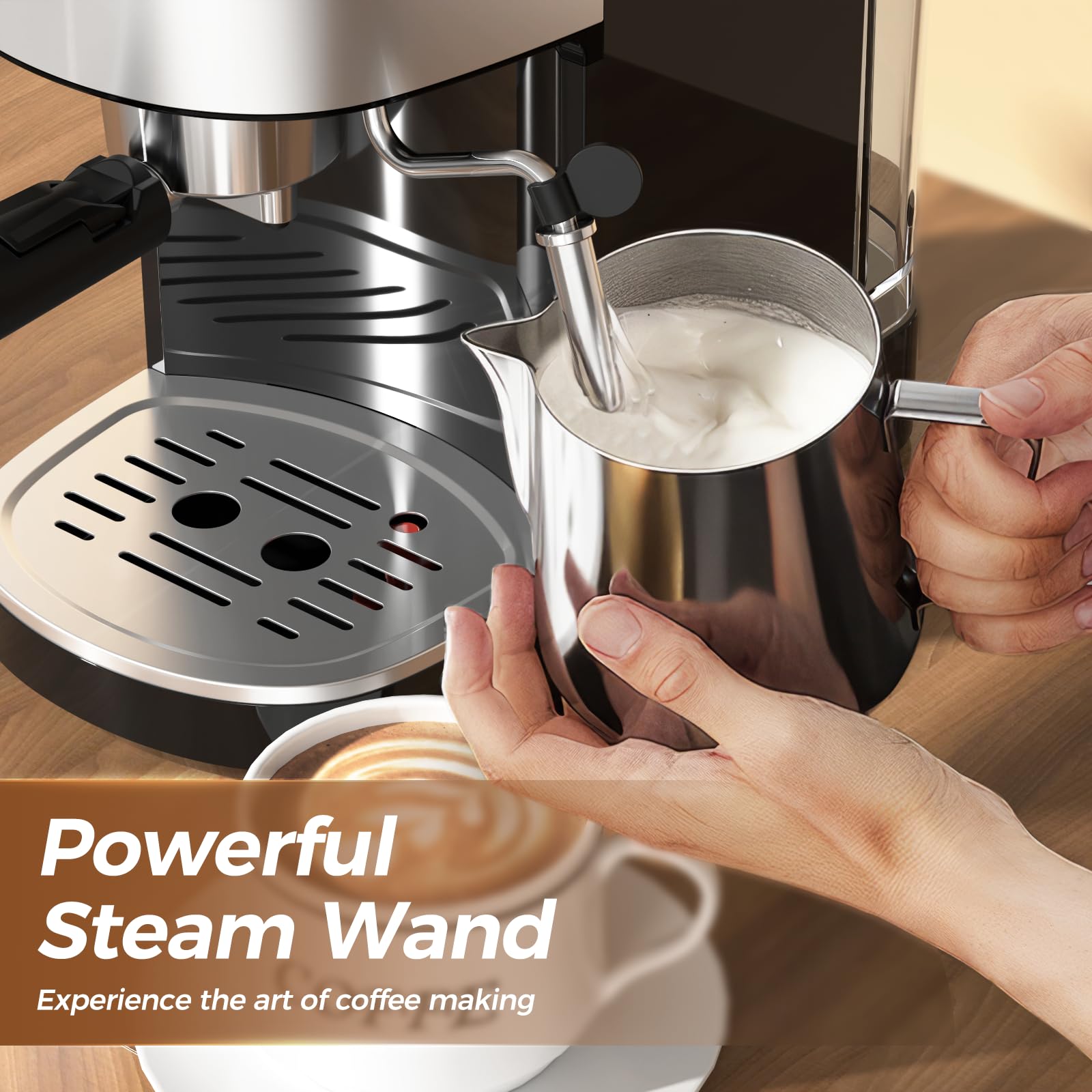 Kismile 20-Bar Professional Espresso Machine with Milk Frother & Capsule Compatibility - Removable Water Tank for Latte & Cappuccino (Black) | Perfect for Home Baristas & Coffee Lovers