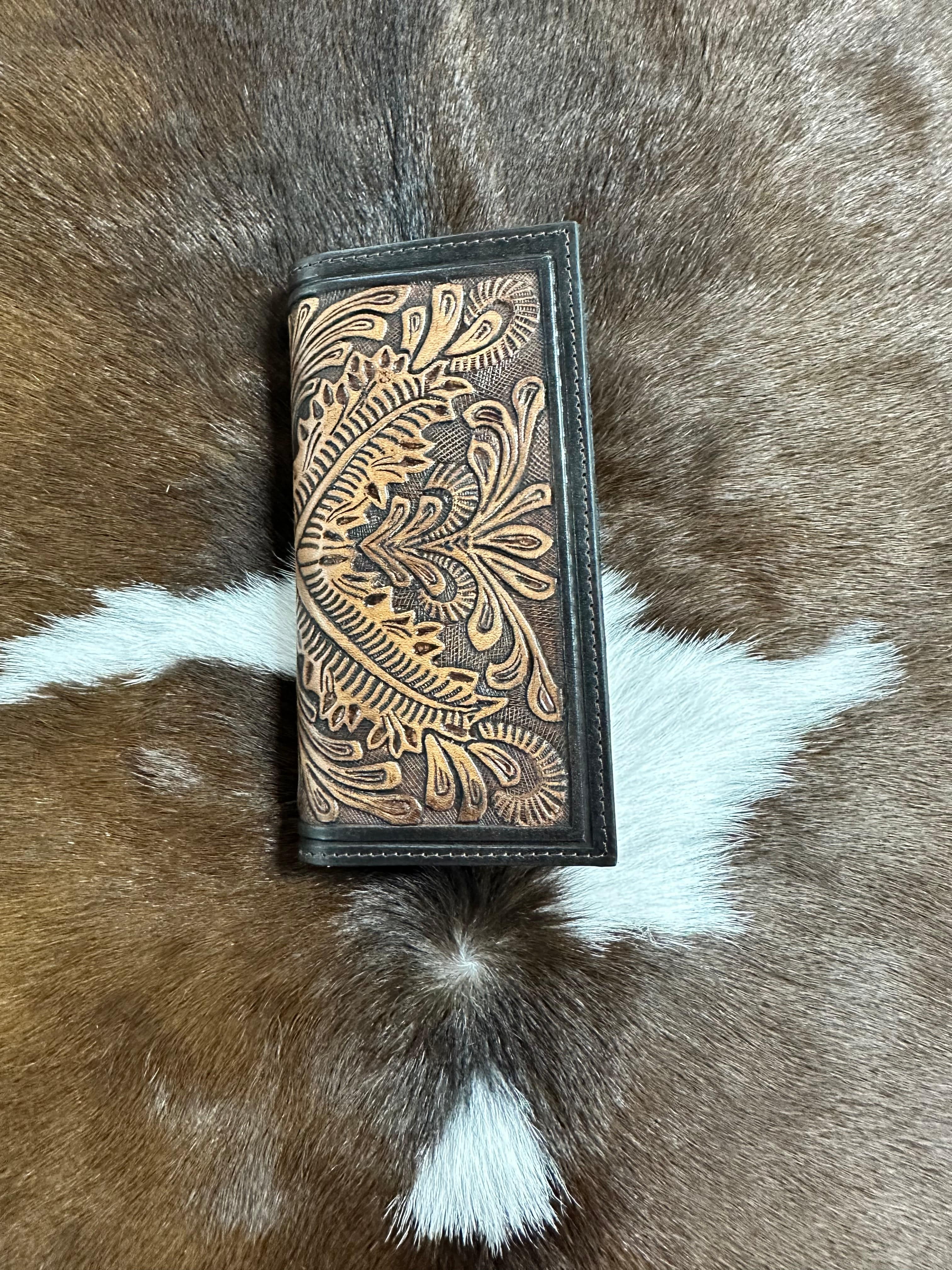 Ranger Black/Brown Floral Leather Wallet for Men - Slim RFID Blocking Bifold Wallet with Money Clip - Perfect for Travel, Business & Everyday Use