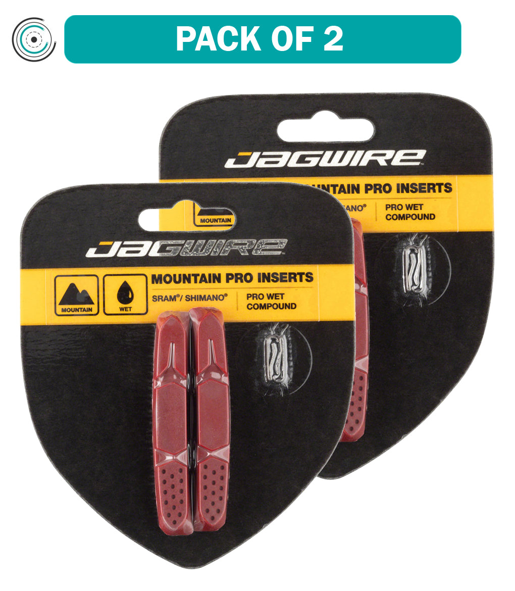 2 Pack Jagwire Mountain Pro Brake Pad Inserts - High-Performance Wet Condition Brake Pads for Mountain Bikes (Red) - Ideal for Rainy Trails and All-Weather Cycling