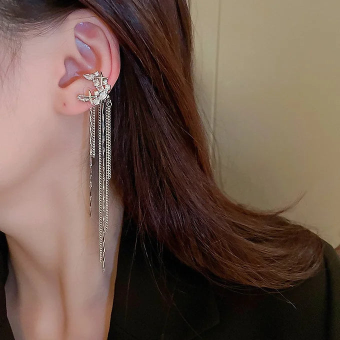 Moon Star Tassel Ear Cuffs - No Piercing Clip On Earrings for Women, Fashion Boho Chic Jewelry Accessories - Perfect for Parties, Weddings & Everyday Wear