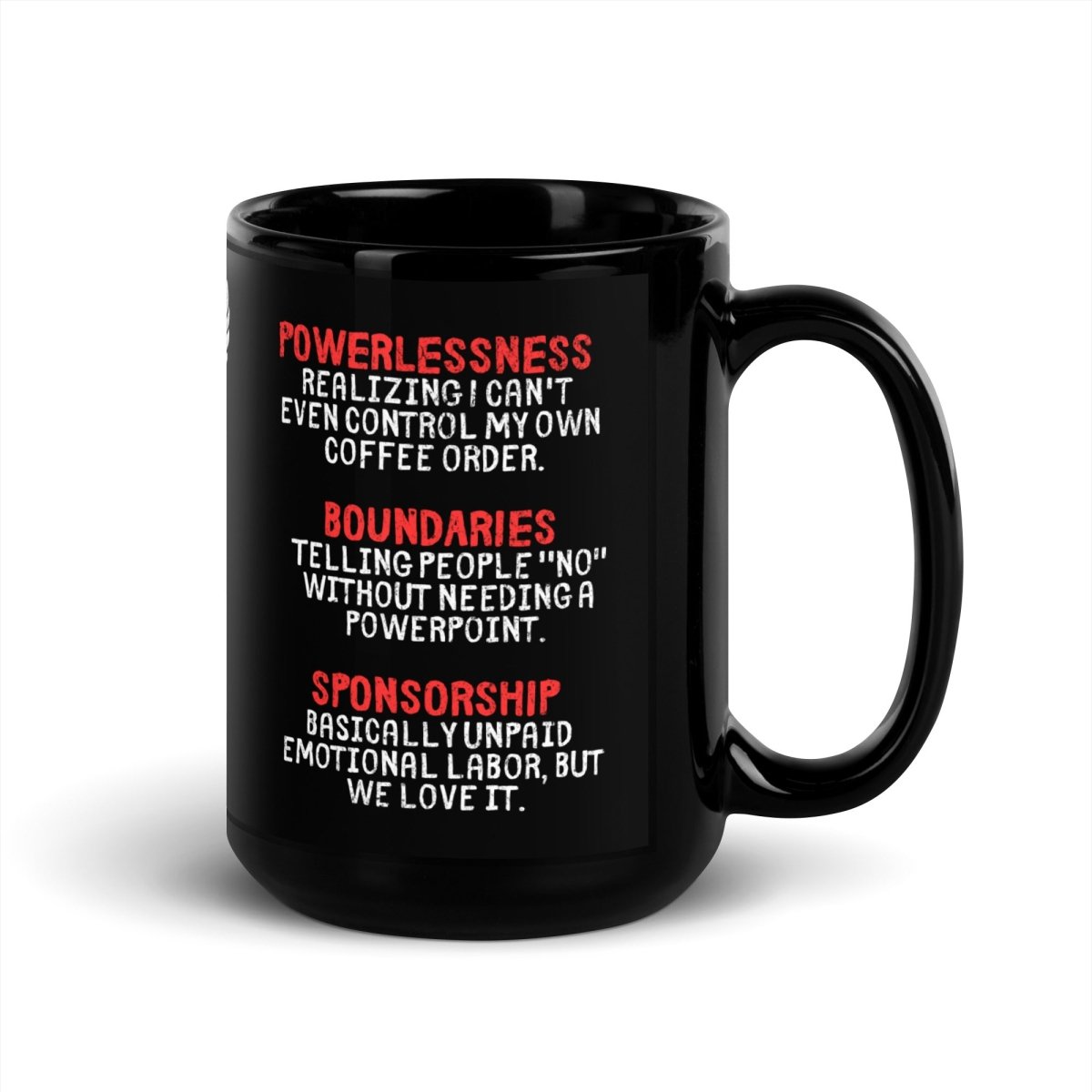Sober Translations Vol. 3 - Premium Black Glossy Coffee Mug for Office, Home & Gifts - 15oz Ceramic Cup with Comfort Handle
