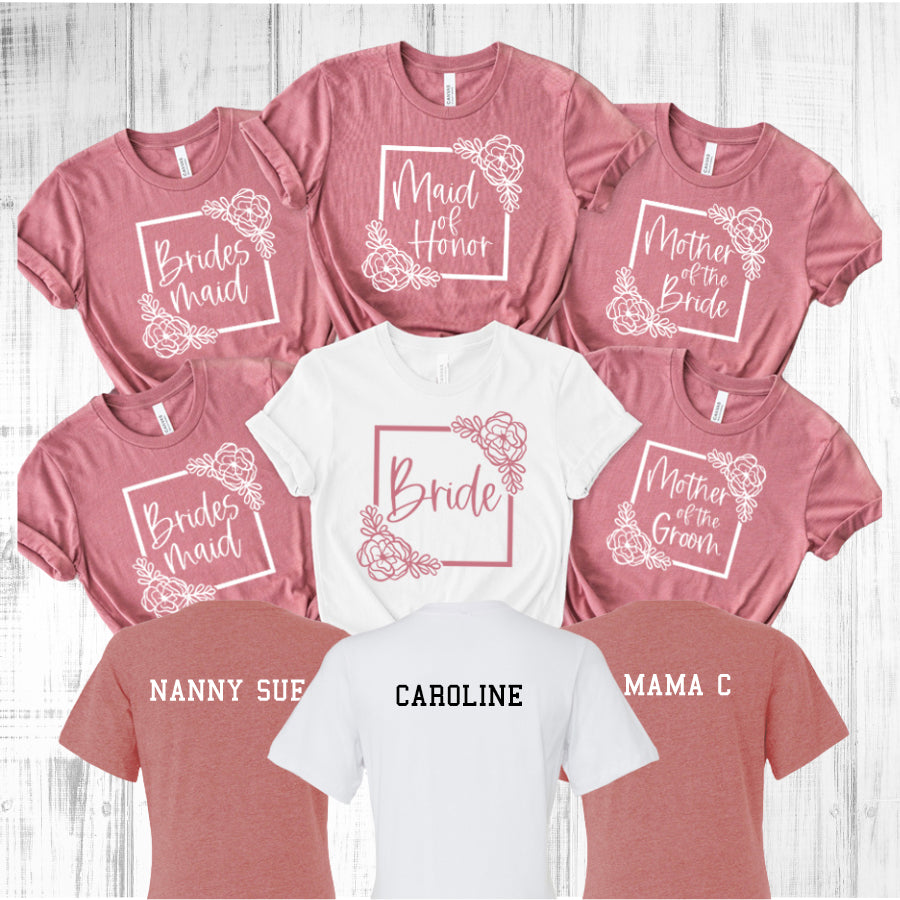 Matching Floral Square T-Shirts for Bride & Bridesmaids - Women's Party Outfits for Bachelorette, Wedding, and Bridal Showers