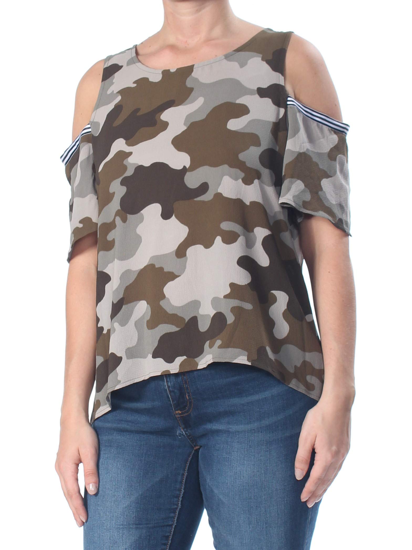 Trendy Women's Camo Print Cold Shoulder Top - Stylish Juniors Fashion Blouse for Casual Wear, Parties & Date Nights | Perfect for Street Style, Girls Night Out & Summer Outfits | Great for Music Festivals, Beach Vacations & Weekend Brunch