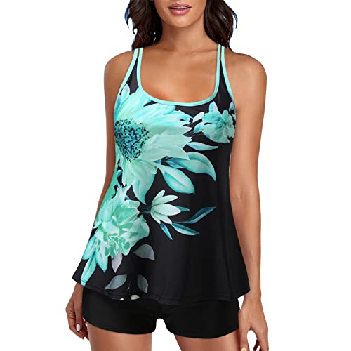 Plus Size Women's High Waisted Tankini Swimsuit Set with Spaghetti Straps & Shorts - Casual Beachwear for Summer Vacation, Pool Party & Water Sports