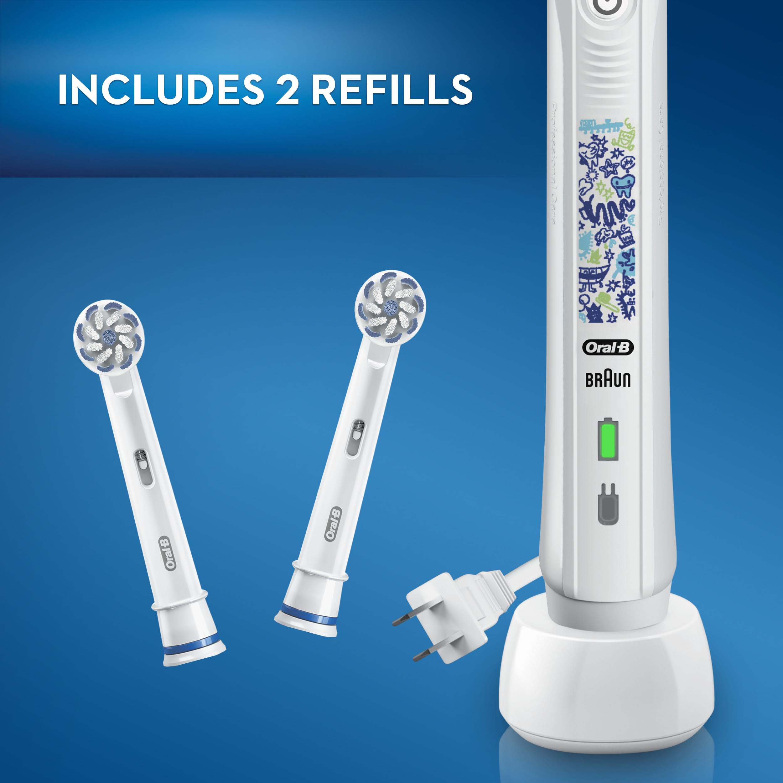 Oral-B Kids Electric Toothbrush with Pressure Sensor & Timer - Rechargeable Toothbrush with 2 Brush Heads - Fun Galaxy Design for Children's Dental Care - Perfect for Home & Travel Use