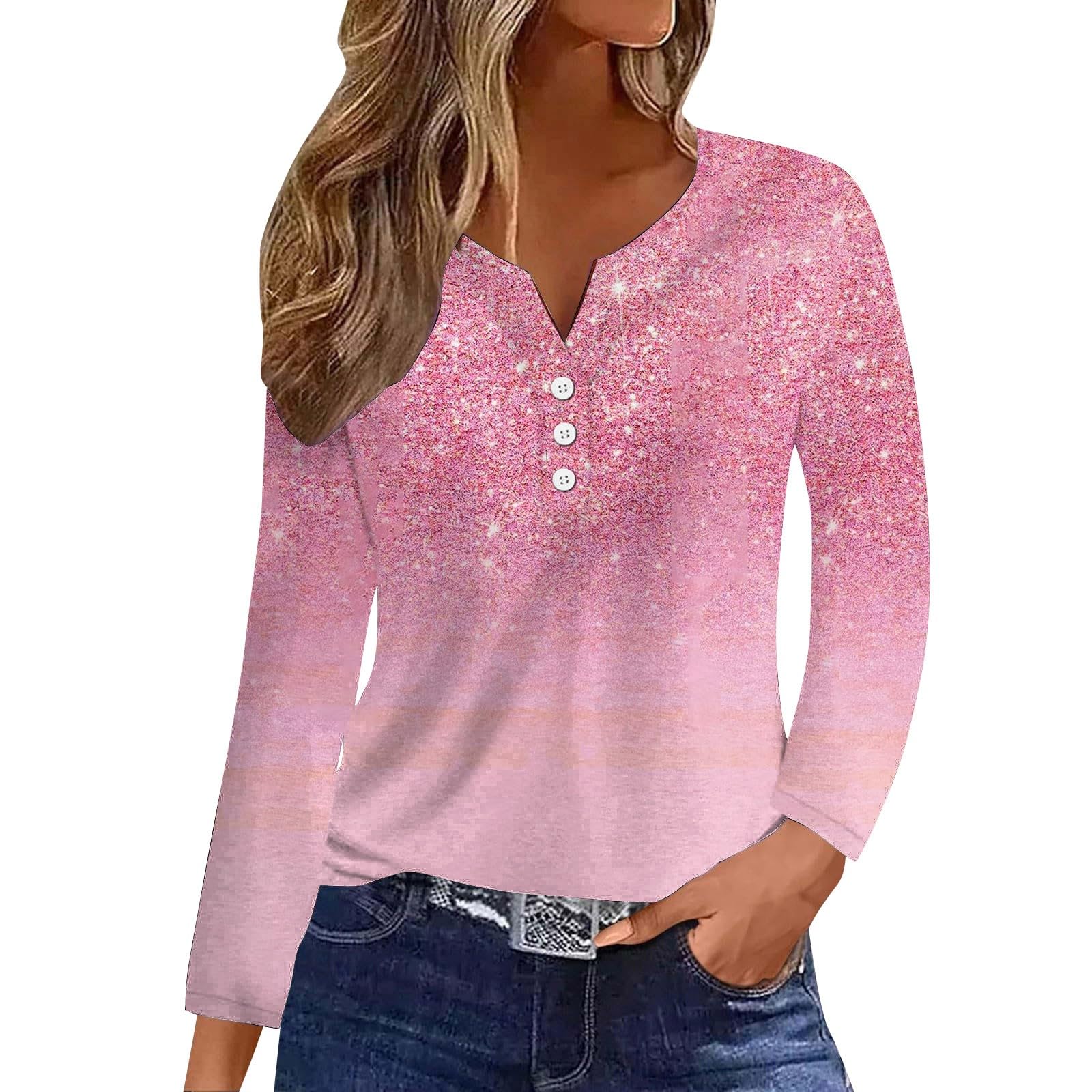 Women's Fall Long Sleeve Button Down Shirts - V Neck Fashion Print Tops for Summer & Autumn - Perfect for Office Wear, Casual Outings & Date Nights