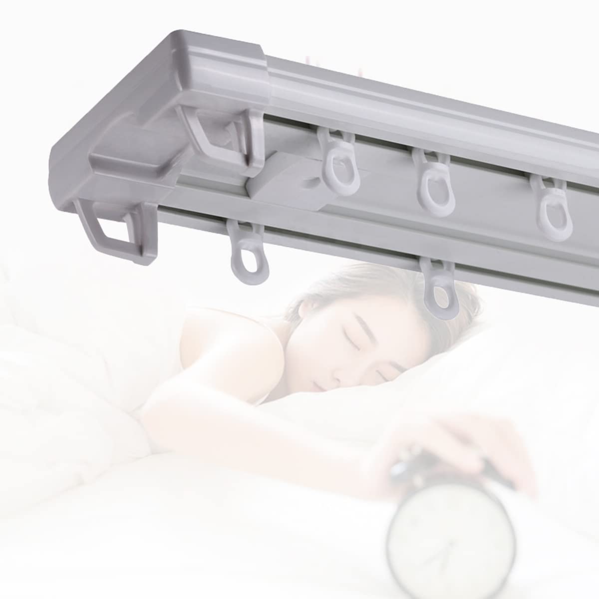 PVC Ceiling Mount Curtain Track System - Double Rail Room Divider for Shower, RV & Living Room - Adjustable 1.0-5.0m Length (White) - Perfect for Home Partition, Bathroom Privacy & RV Window Covering