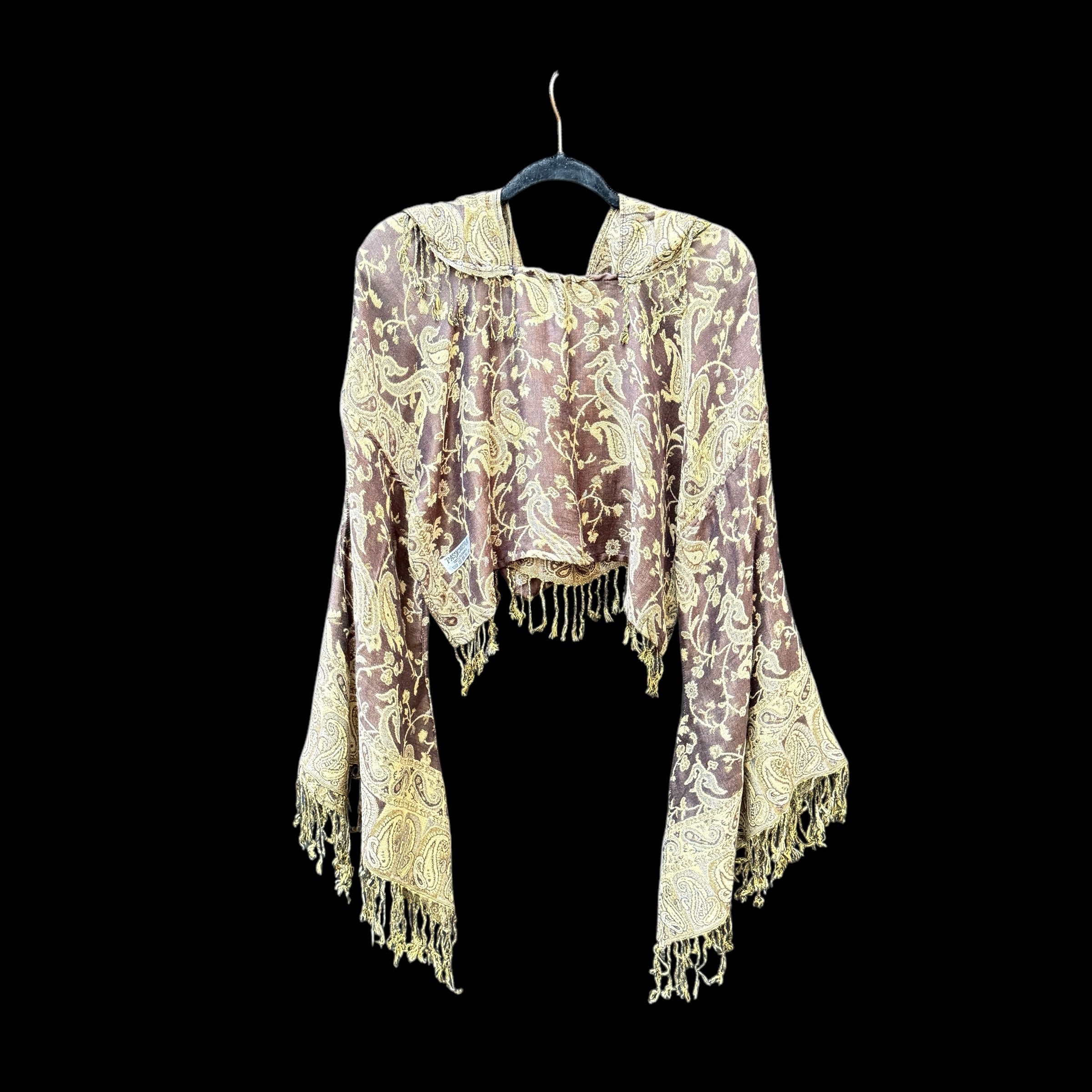 Butterfly Bell Top Brown Boho Chic Blouse - Women's Flowy Bell Sleeve Shirt for Casual Wear, Music Festivals & Boho Style Outfits