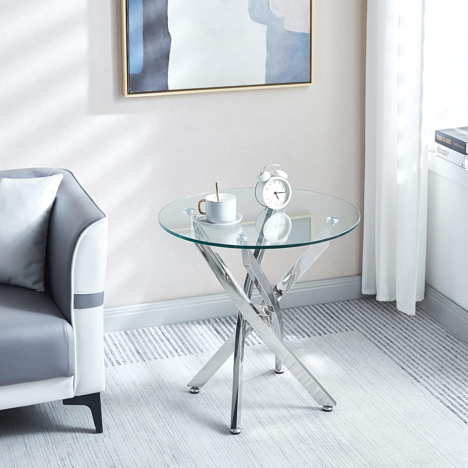 2-Piece Luxury Living Room Set - Clear Tempered Glass Round Coffee Table & Silver End Table with Stainless Steel Frame for Apartment, Home Office | Perfect for Small Spaces, Modern Decor & Entertaining Guests