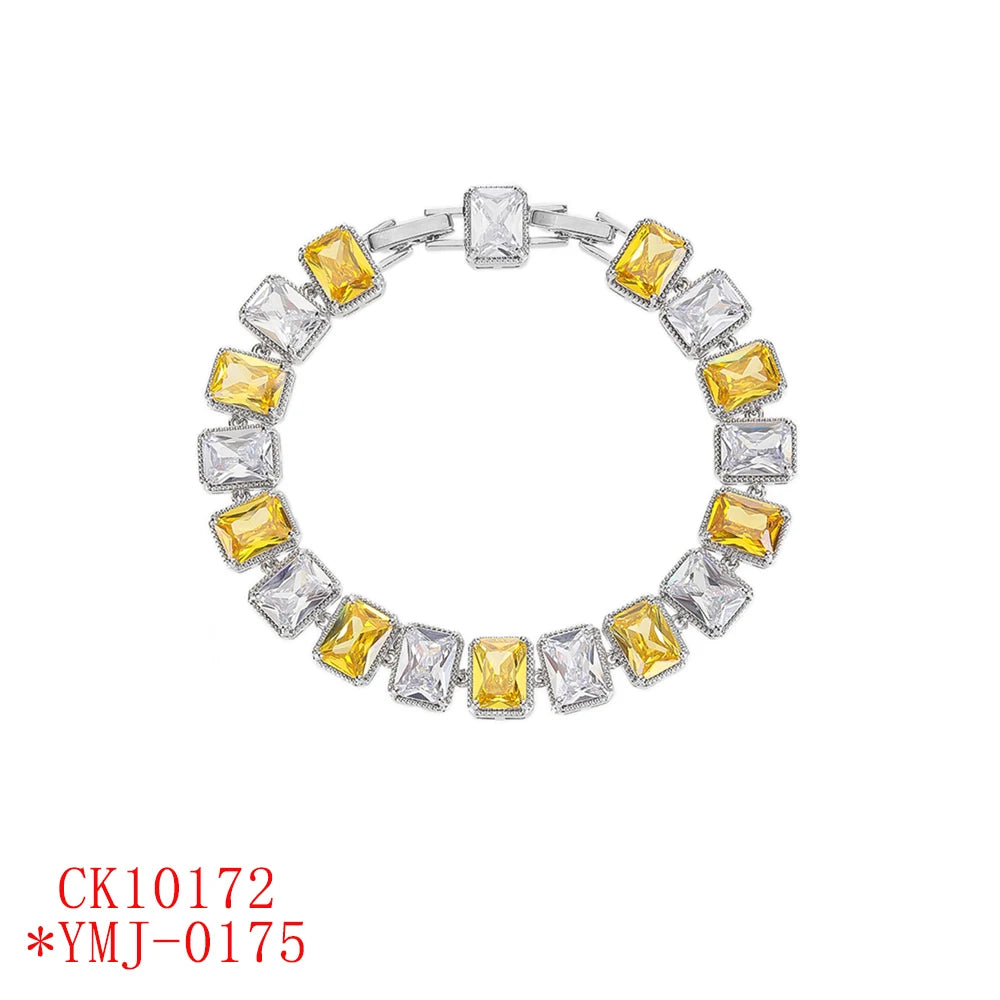 Elegant Silver Plated Square Cubic Zirconia Bracelet for Women - Red, Yellow, Green Colors - Perfect for Parties, Weddings & Special Occasions