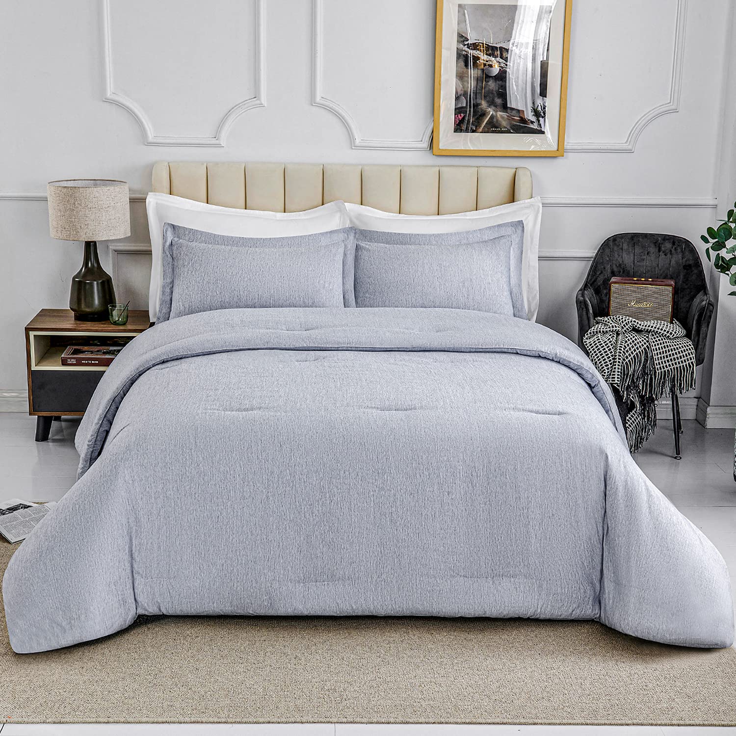 HOdo King Size Comforter Set - Oversized Blue Bedding with Cationic Dyeing & Pillow Shams (104x96 inches, 3-Piece) | Luxurious Hotel-Style Bedroom Decor for Master Bedroom & Guest Room