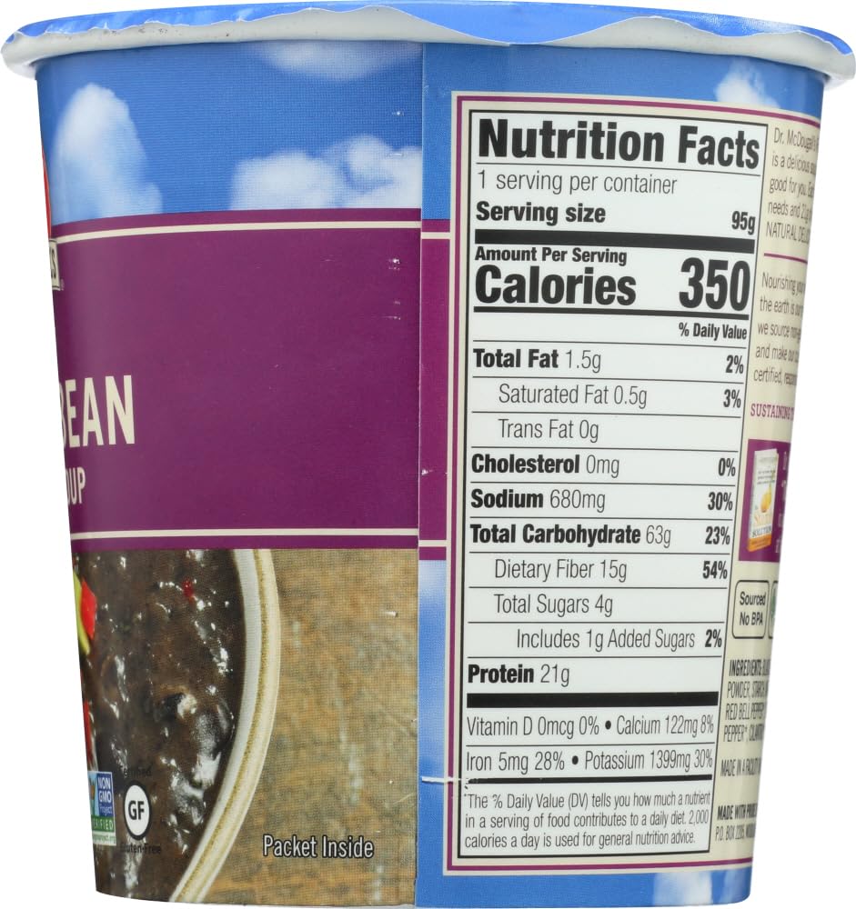Organic Black Bean & Lime Soup Cup - 3.4 Oz (Pack of 6) | Vegan Instant Meal | Quick Lunch, Camping & Emergency Food Supply | Dr. McDougall's Big Soup