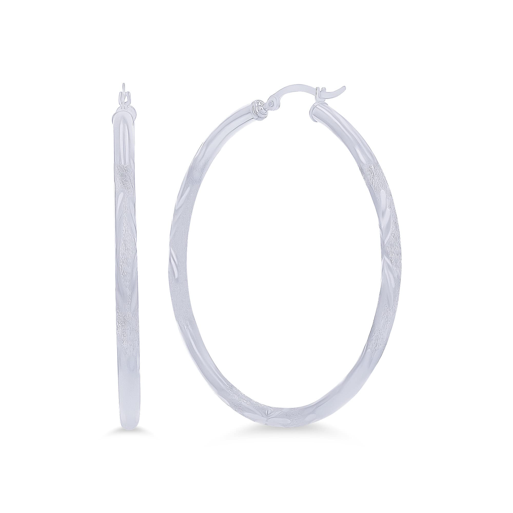 14K Yellow or White Gold 3mm Solid Polished Diamond Cut Hoop Earrings for Women | Italian Crafted Luxury Hoops | Shiny Everyday & Evening Jewelry (15mm-90mm) | Perfect for Gifts, Weddings & Special Occasions
