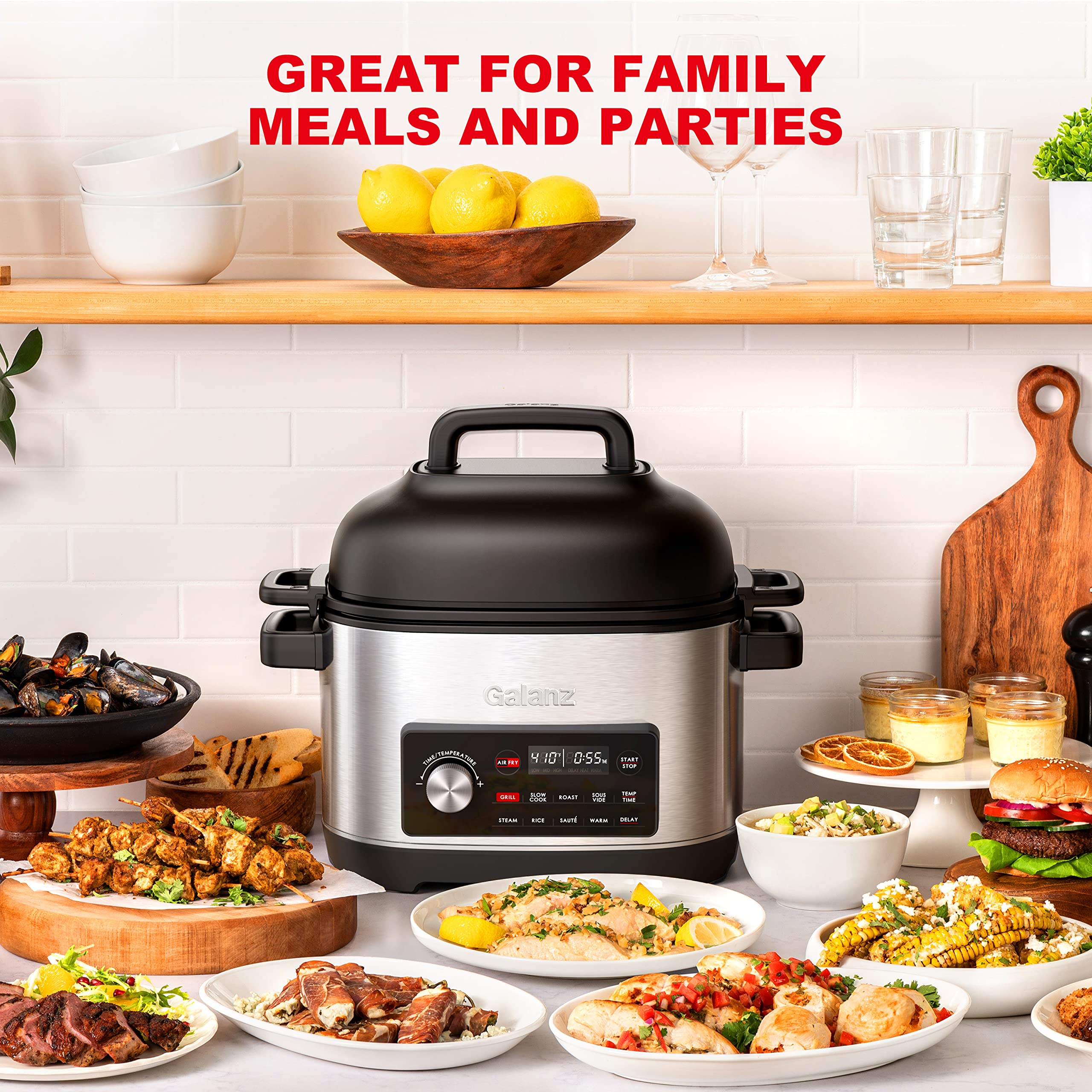 Galanz 8-in-1 Multi Cooker with Air Fry, Sous Vide, Rice Cooker, Sauté, Slow Cooker, Steamer, Roaster & Grill - 8 QT Removable Nonstick Pot, 8 Preset Programs, Stainless Steel - Perfect for Family Meals, Meal Prep & Healthy Cooking