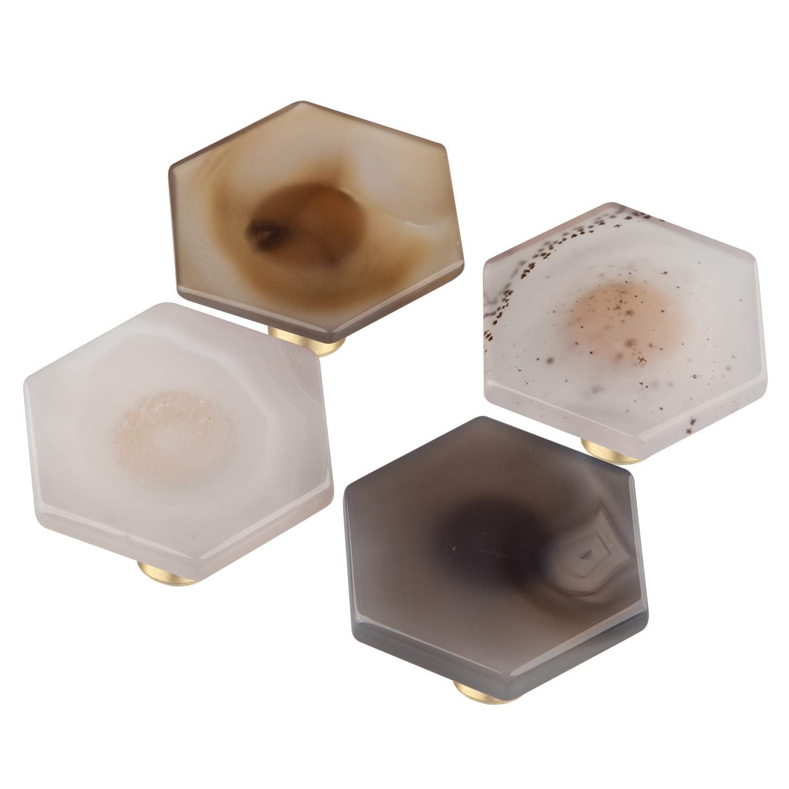 Natural Agate Slice Cabinet Knobs Set of 4 with Screws - Hexagon Stone Drawer Pulls for Dresser, Cupboard & Kitchen Decor - Perfect for Boho, Farmhouse & Vintage Home Decor Styles