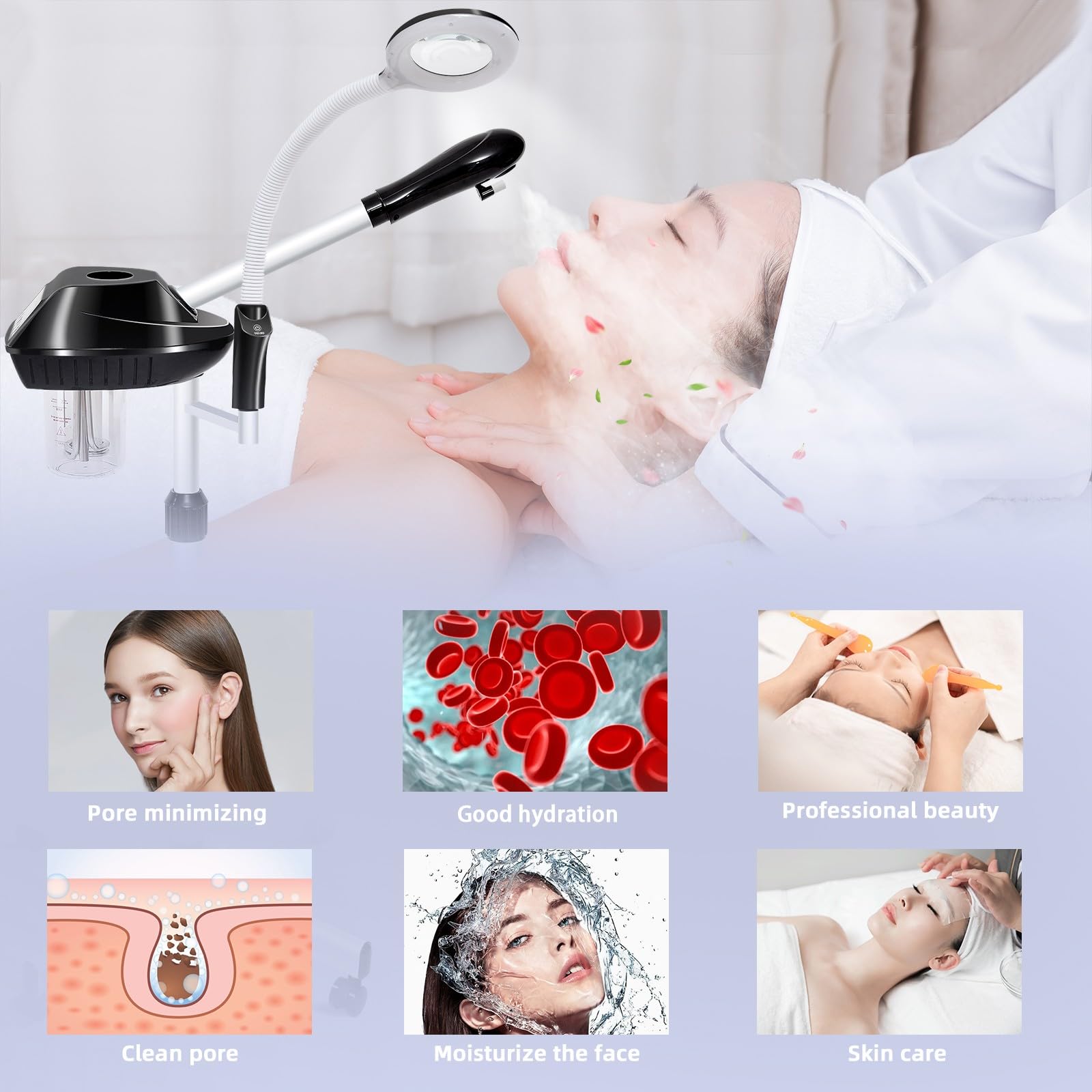 Professional 2-in-1 Facial Steamer with 5X Magnifying Lamp & Ozone Therapy - Portable on Wheels for Deep Pore Cleansing | Ideal for Spa, Salon & Home Use | Perfect for Facial Treatments, Blackhead Removal & Skin Hydration