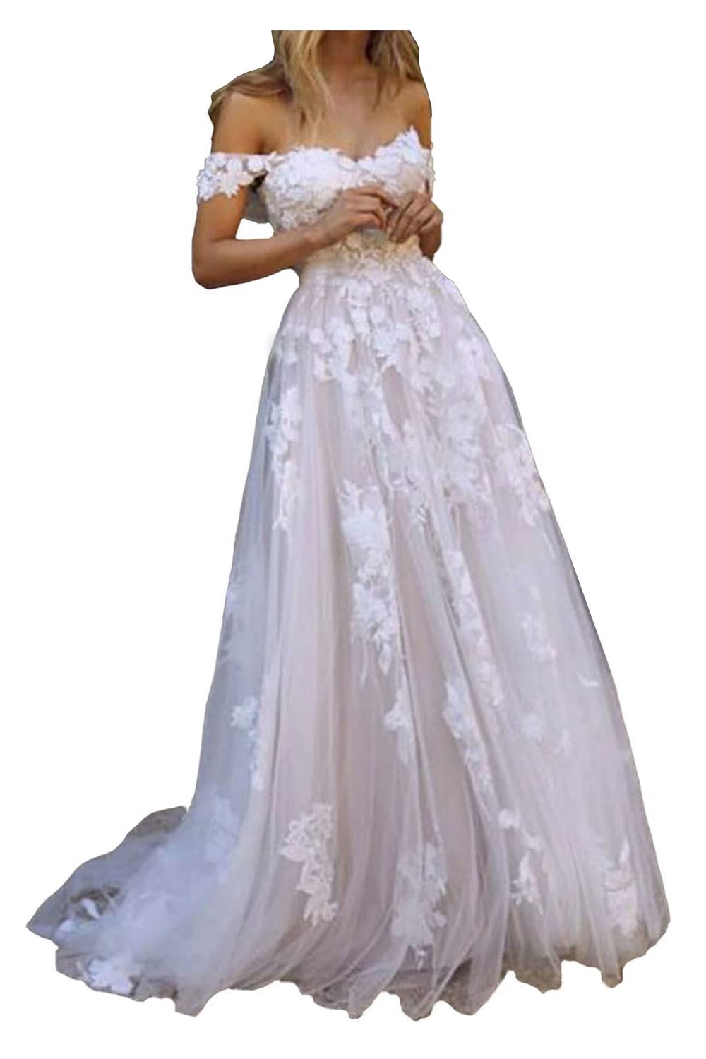 Elegant 2024 Lace Appliqued Wedding Dress for Bride | TIRAS Women's Bridal Gown CM002 | Perfect for Church Ceremony, Beach Wedding & Reception