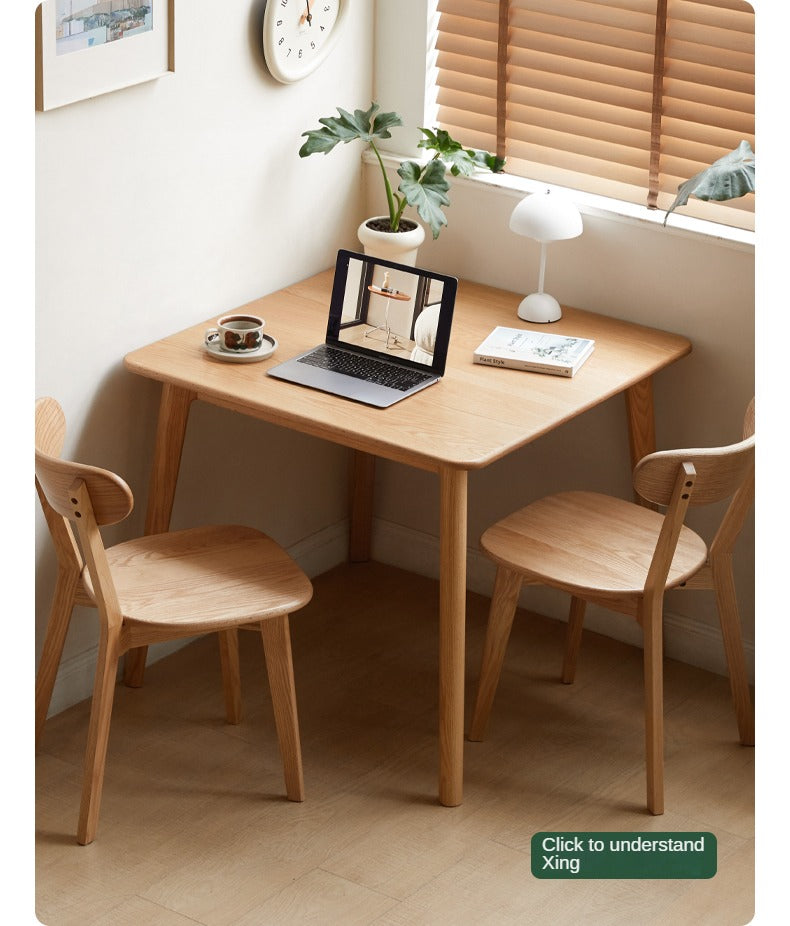 Solid Oak Wood Dining Table with Slanted Legs - Modern Farmhouse Style for Kitchen, Dining Room & Small Space